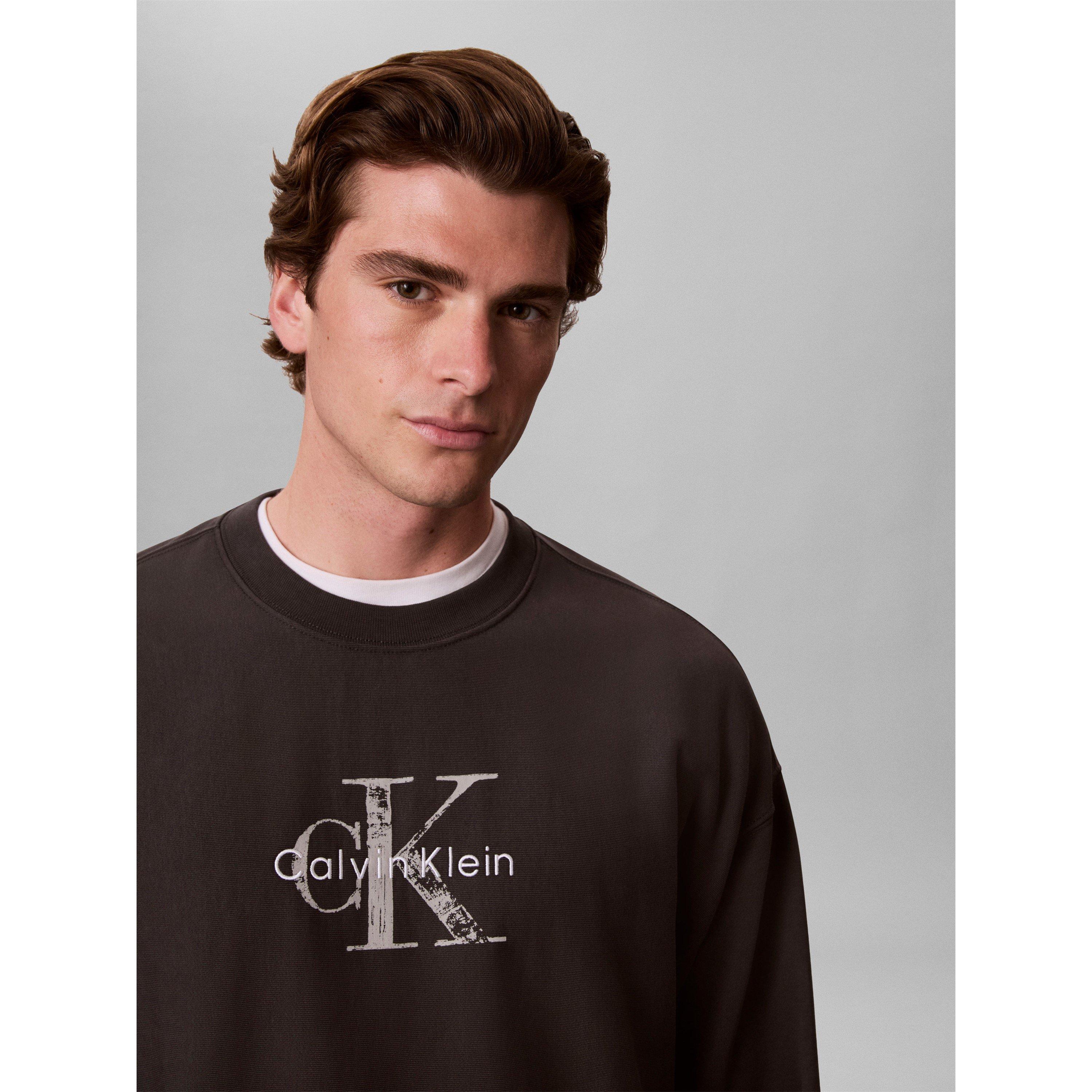 Black - Calvin Klein Jeans - Men's Terry Painted Crew Cotton Relaxed-Fit Sweatshirt - 5
