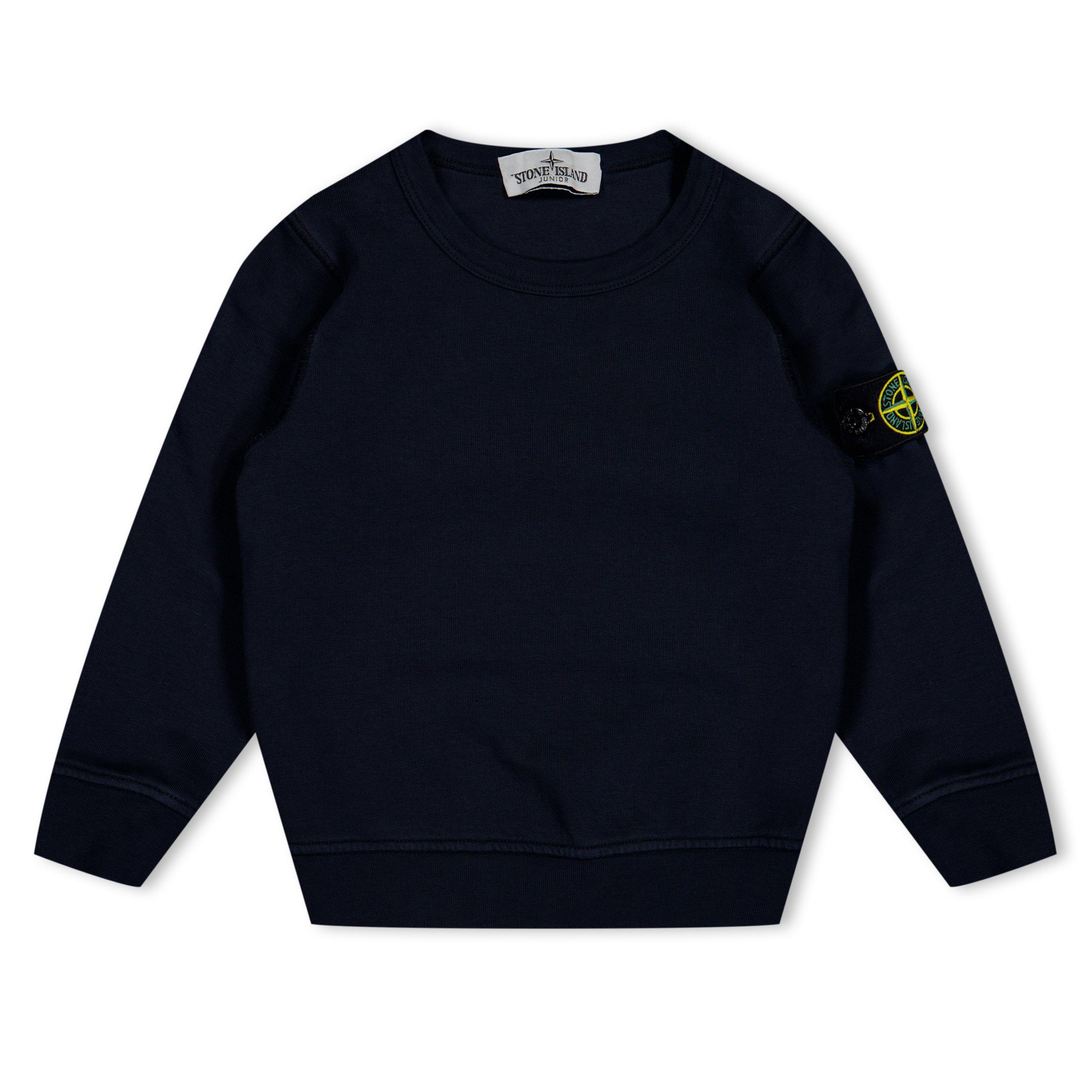 Stone Island Boys' Plain Cotton Badge Crew Lightweight Jumper - Navy V0020 - 10 Years