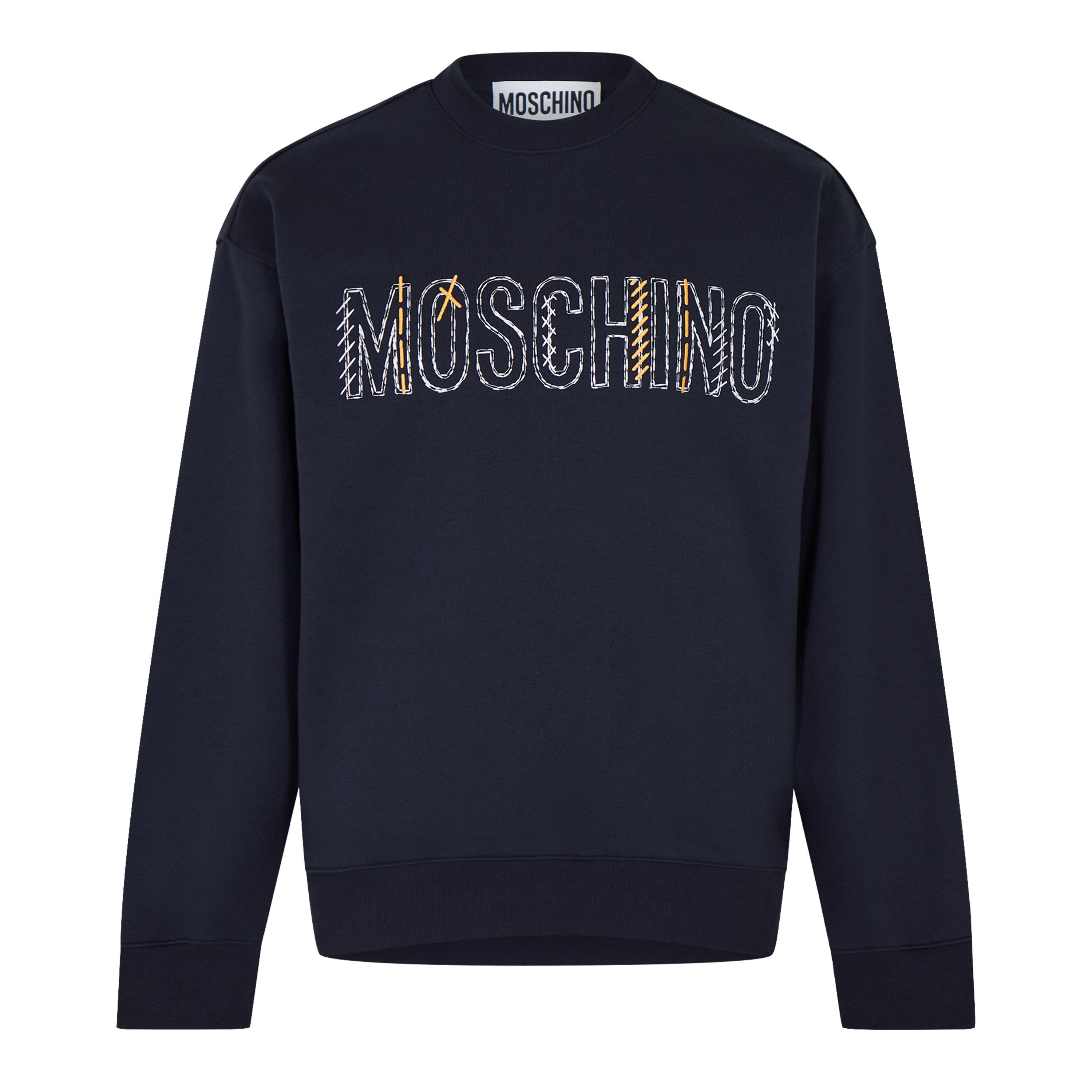 Moschino Stitched Logo Organic Cotton Sweatshirt Crew Sweaters Cruise Fashion