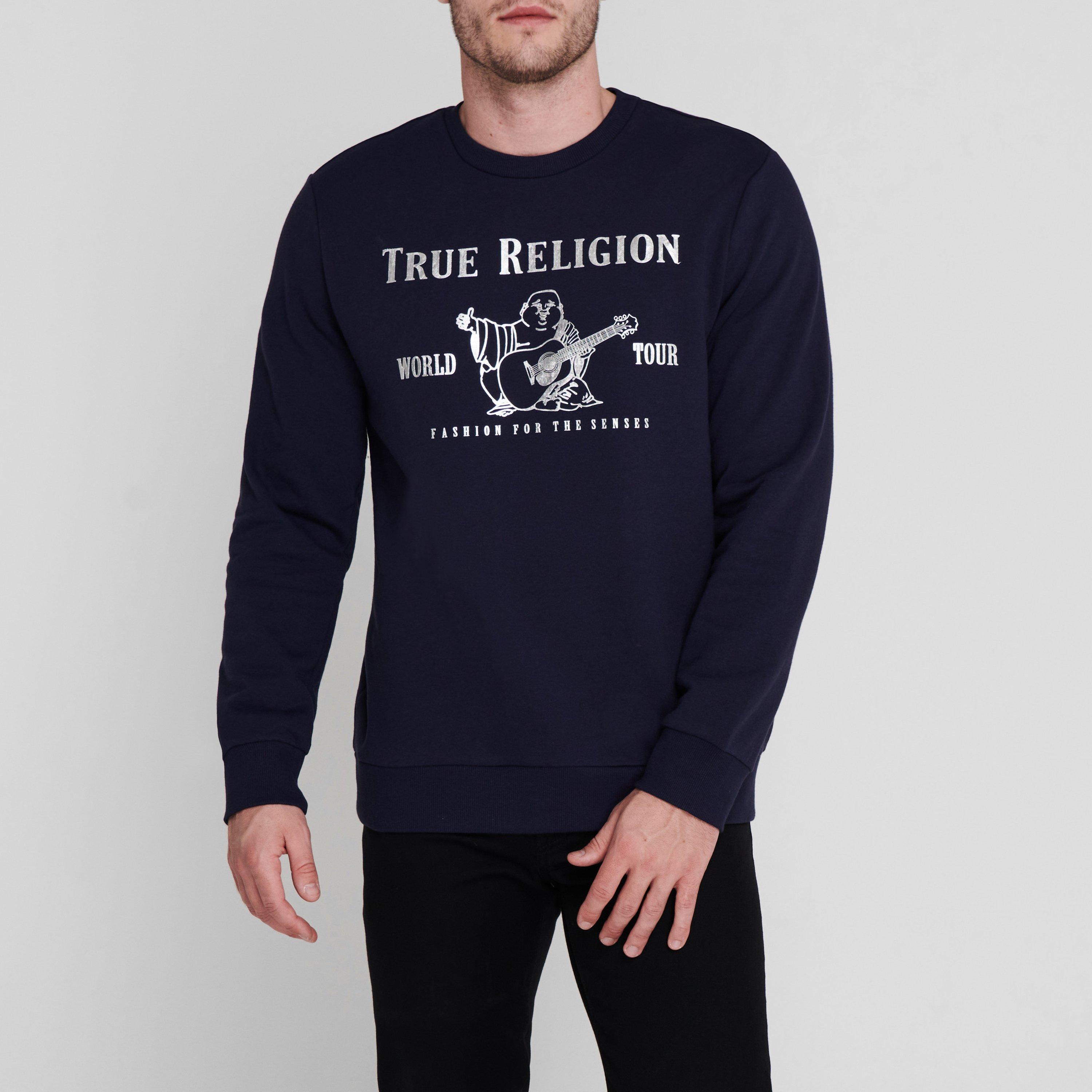 Navy/Silver - True Religion - Men's Buddha World Tour Crew-Neck Sweatshirt - 3