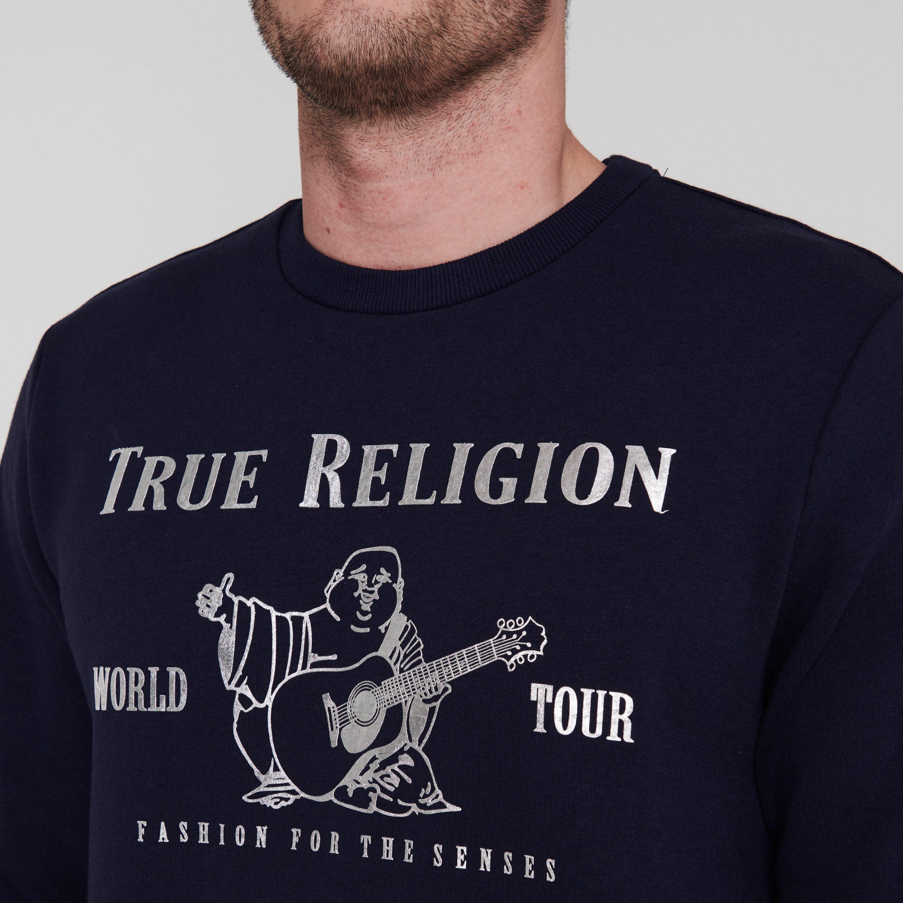 Navy/Silver - True Religion - Men's Buddha World Tour Crew-Neck Sweatshirt - 5