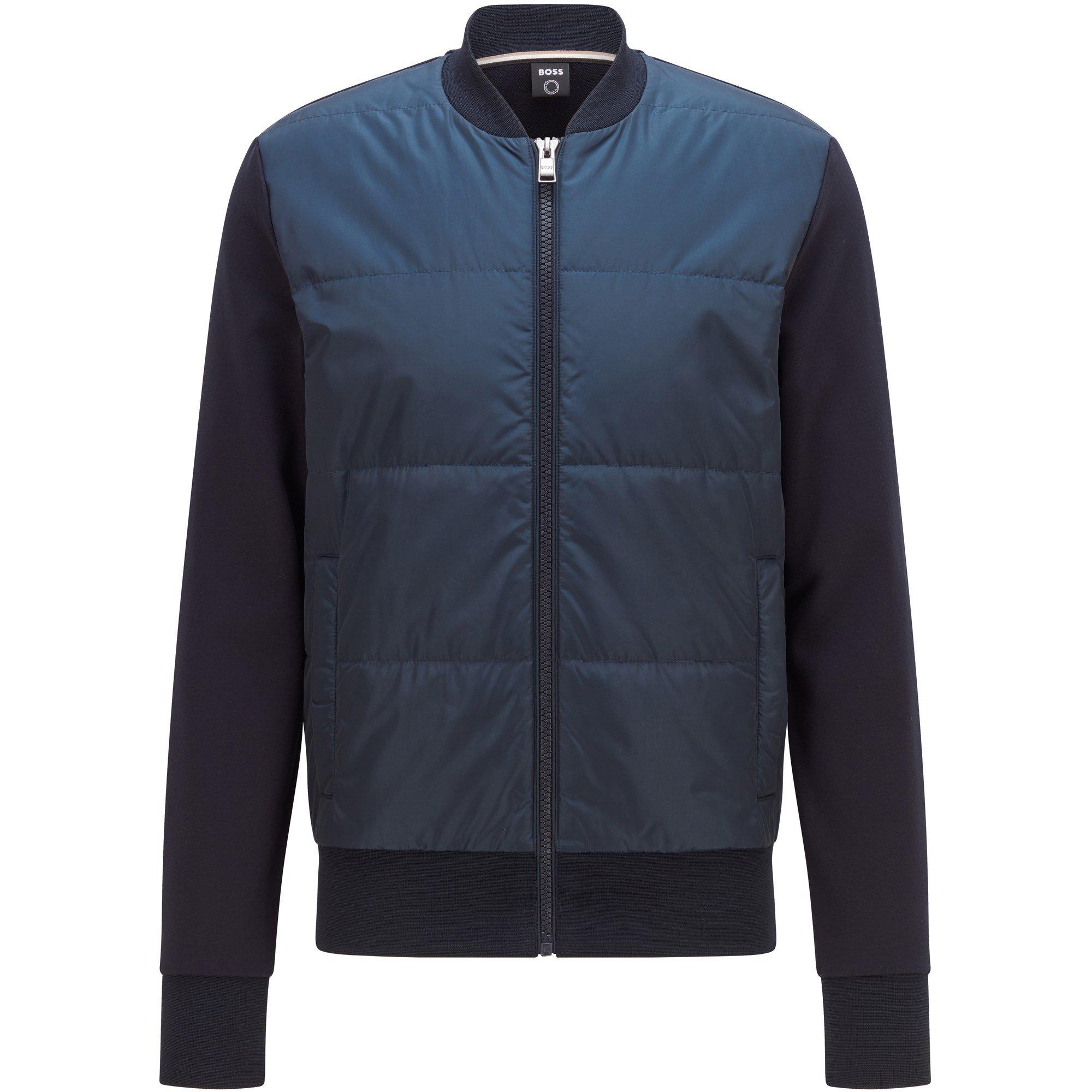 Navy 404 - Boss - Men's Skiles Black Quilted Cotton Long Sleeve Hybrid Jacket - 1