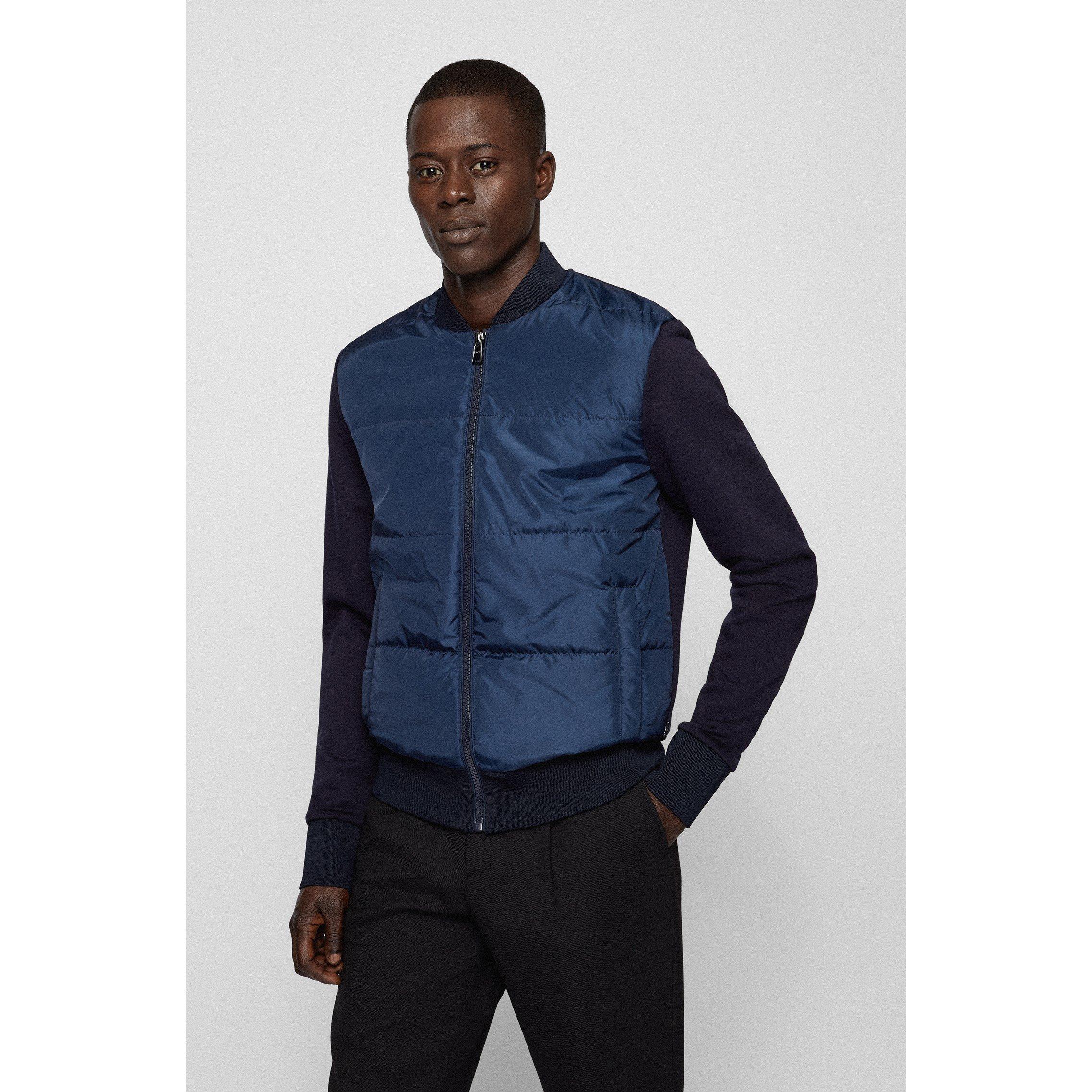 Navy 404 - Boss - Men's Skiles  Black Quilted Cotton Long Sleeve Hybrid Jacket - 3