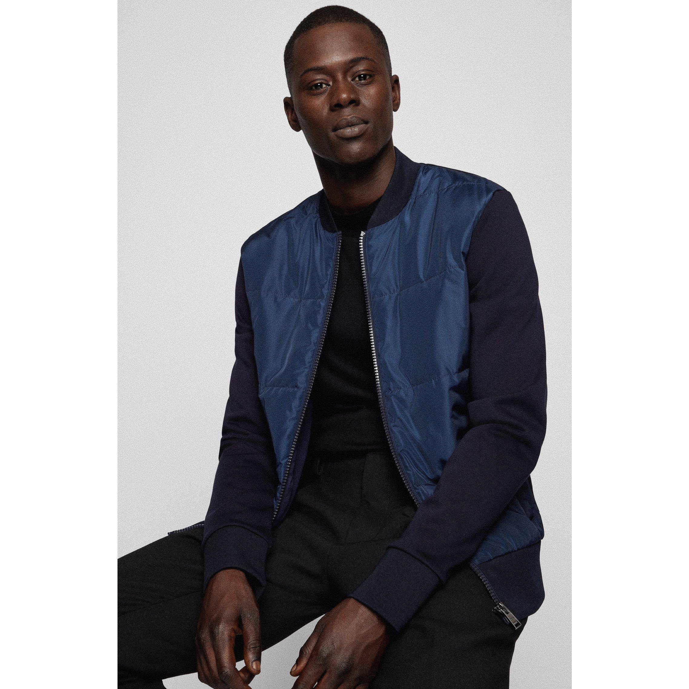 Navy 404 - Boss - Men's Skiles  Black Quilted Cotton Long Sleeve Hybrid Jacket - 5