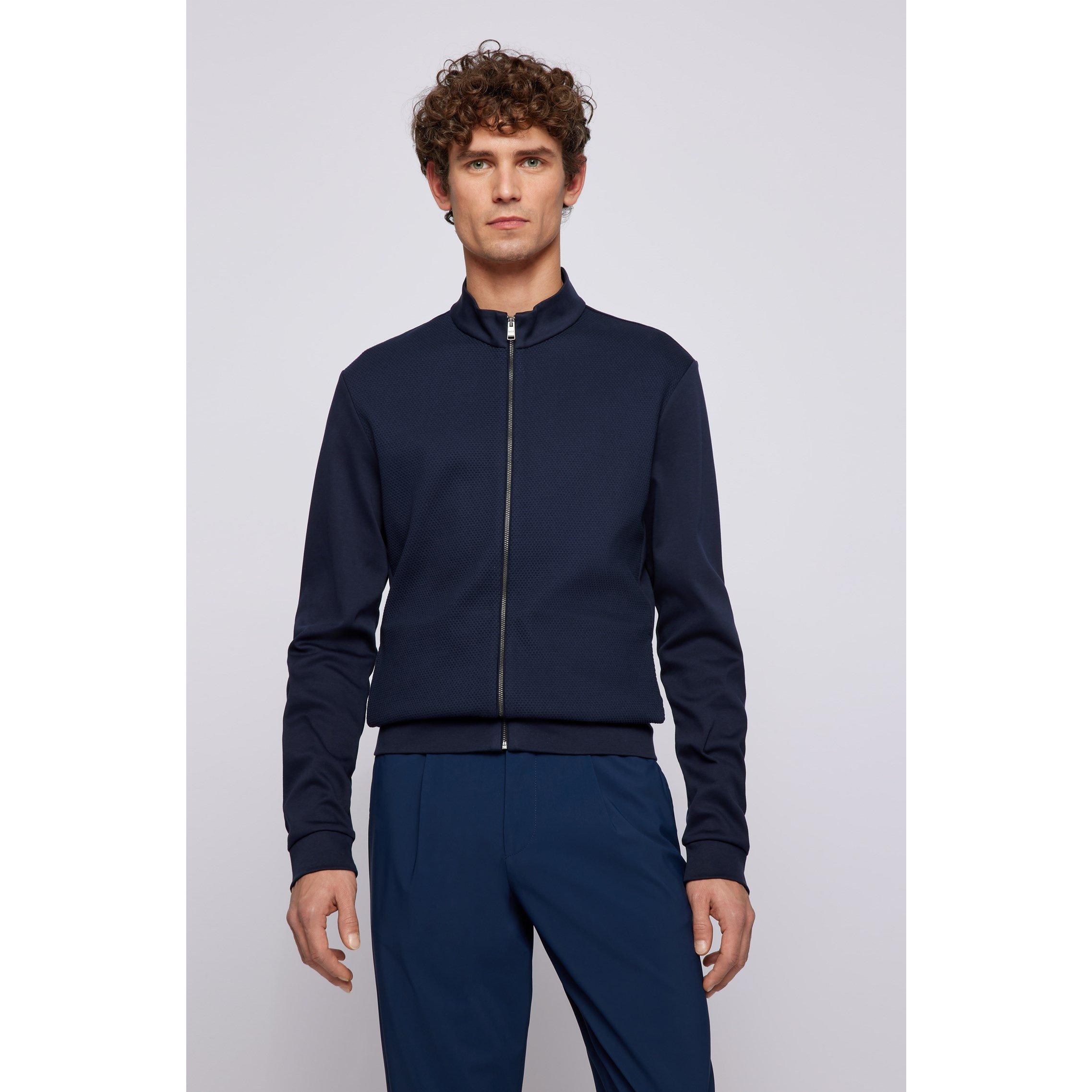 Navy 404 - Boss - Men's HBB Skiles43 Zipped Bomber Jacket Style Sweatshirt - 2