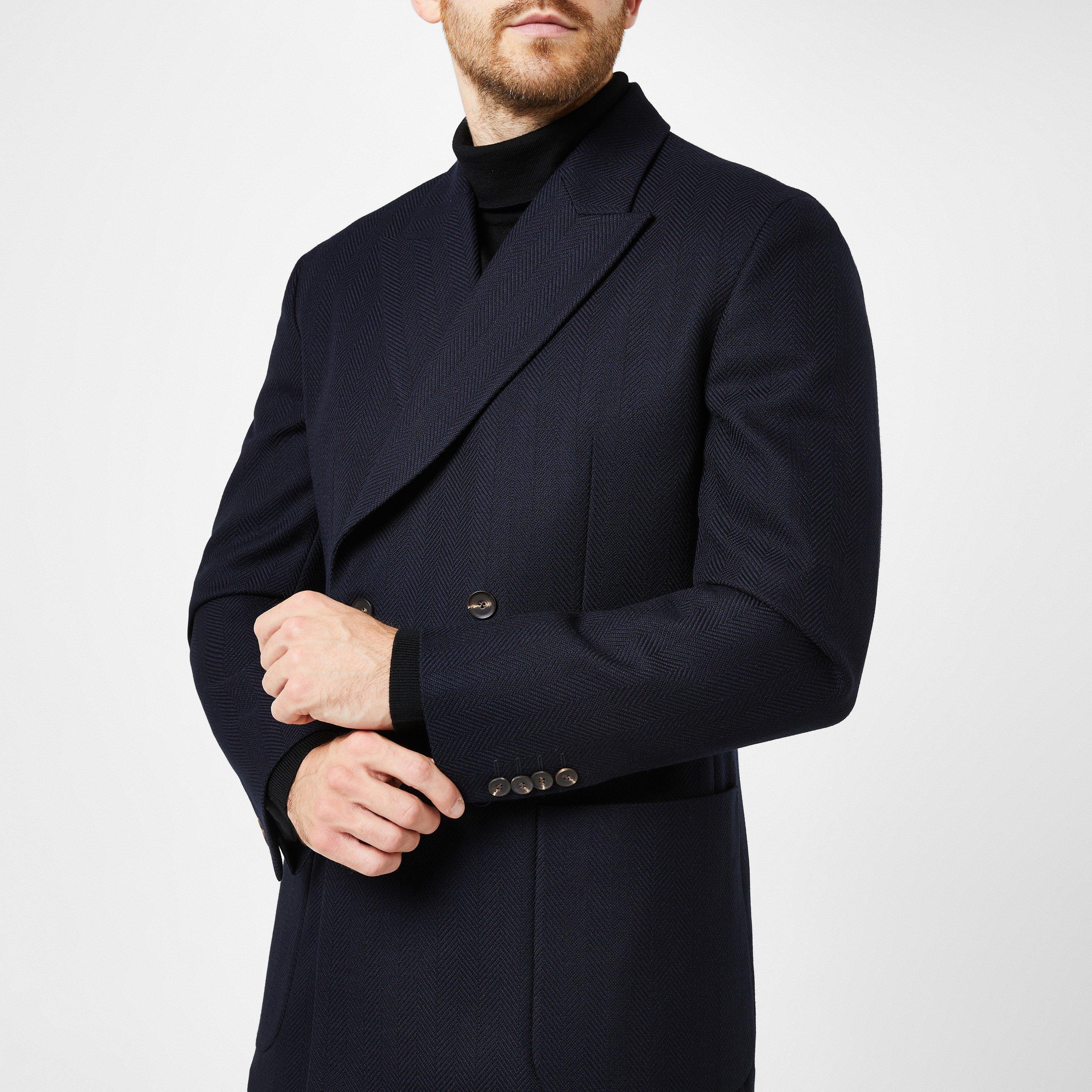 Navy Hrngbone - Patrick Grant Studio - Men's Bond Tailored Fit Navy Herringbone Suit Jacket - 3