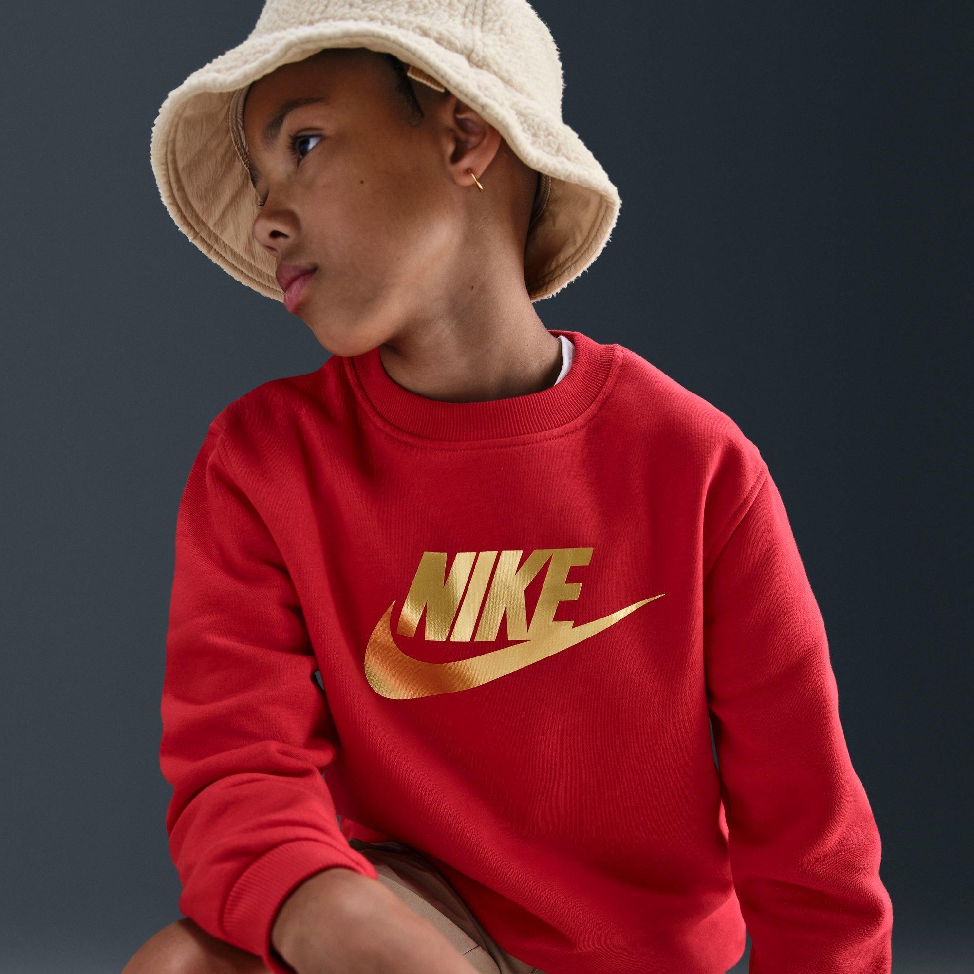 Rood/Goud - Nike - Kids' Club Fleece Crew Sweatshirt - 12