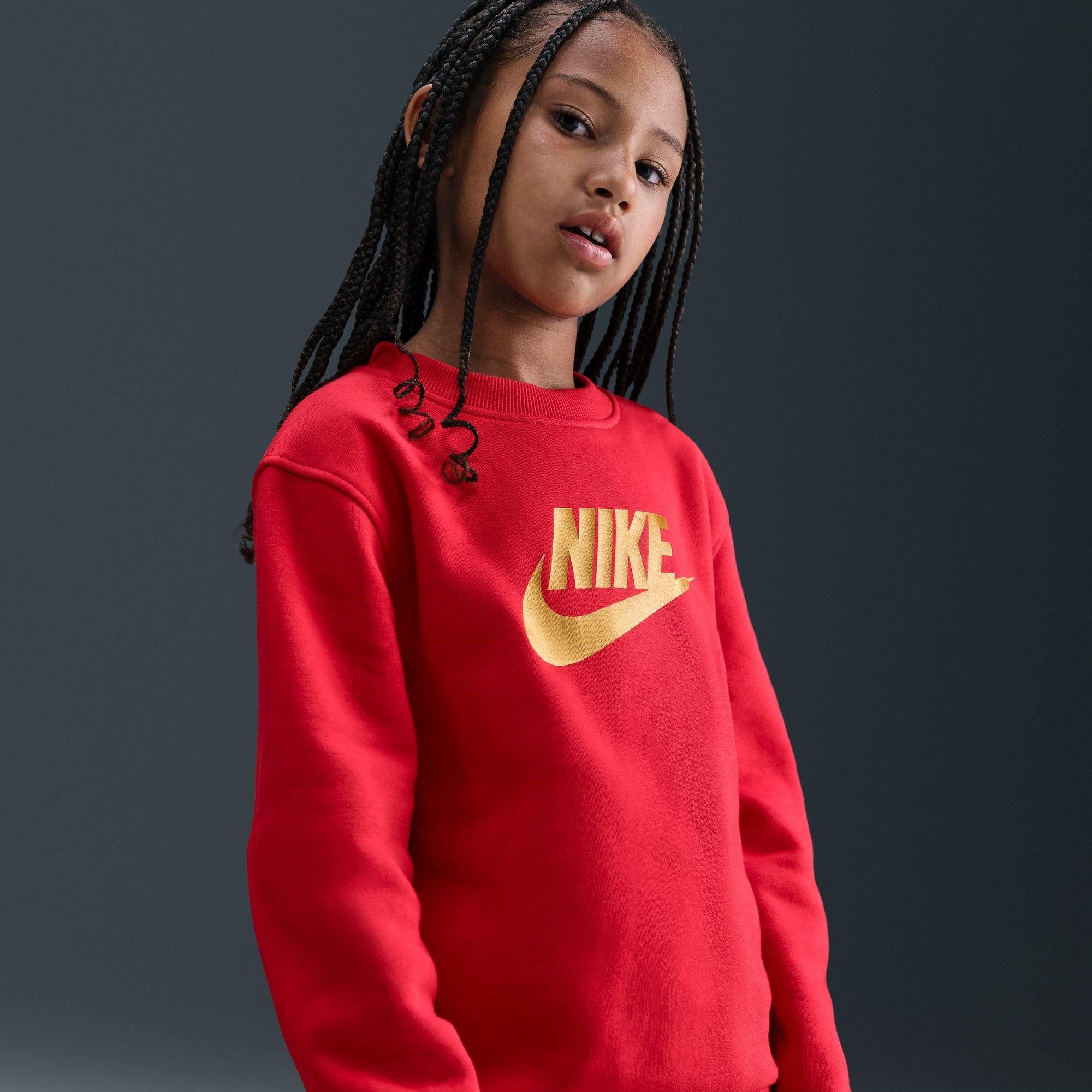 Rood/Goud - Nike - Kids' Club Fleece Crew Sweatshirt - 9