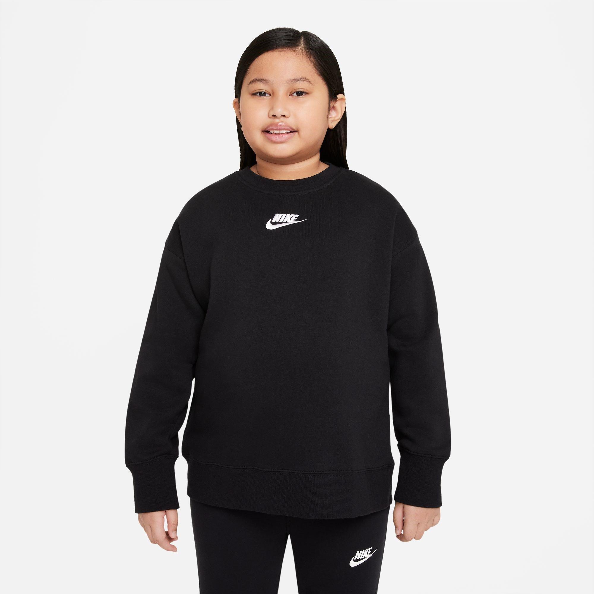 Schwarz/Weiß - Nike - Sportswear Club Fleece Big Kids' (Girls') Crew (Extended Size) Sweatshirt Girls - 1