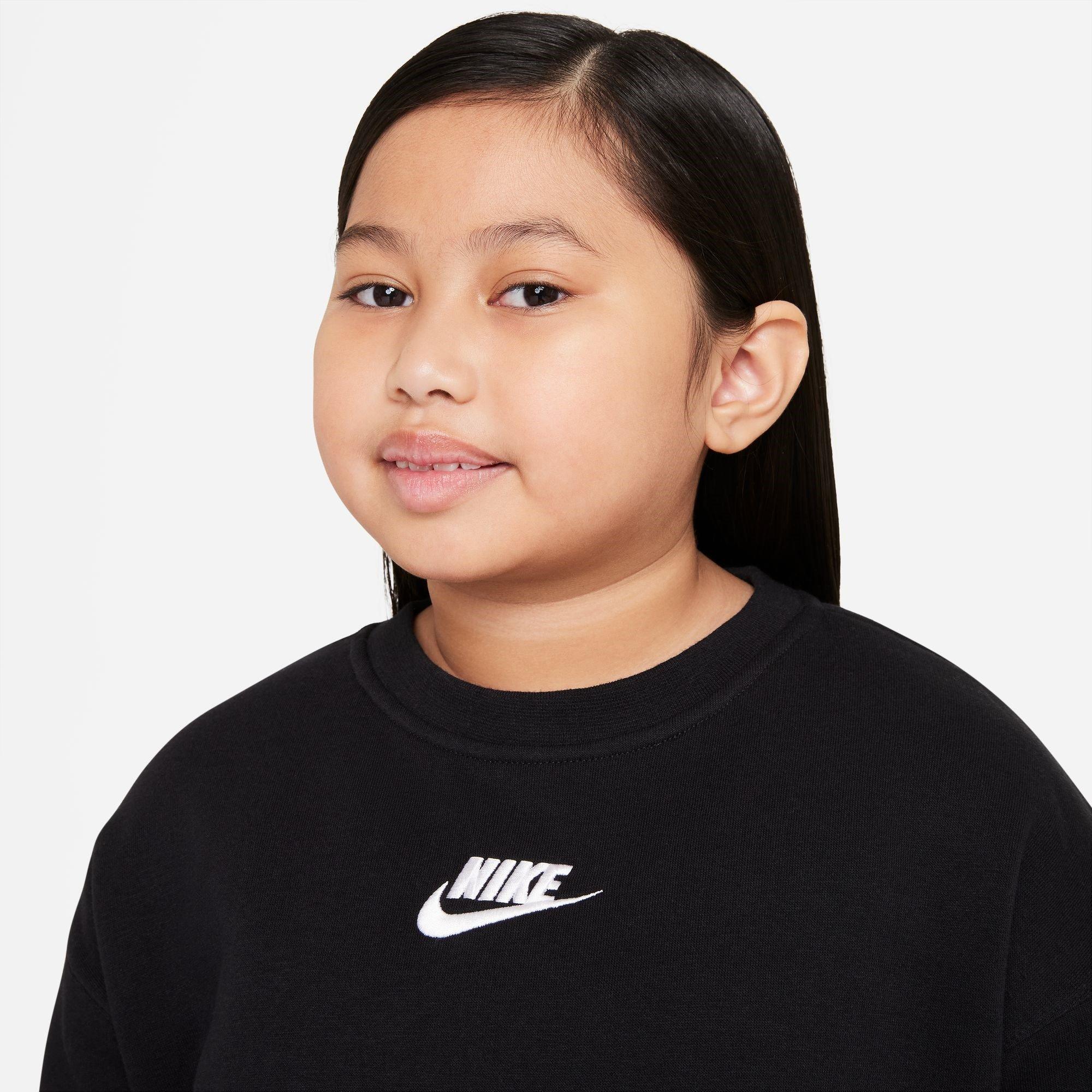 Schwarz/Weiß - Nike - Sportswear Club Fleece Big Kids' (Girls') Crew (Extended Size) Sweatshirt Girls - 3