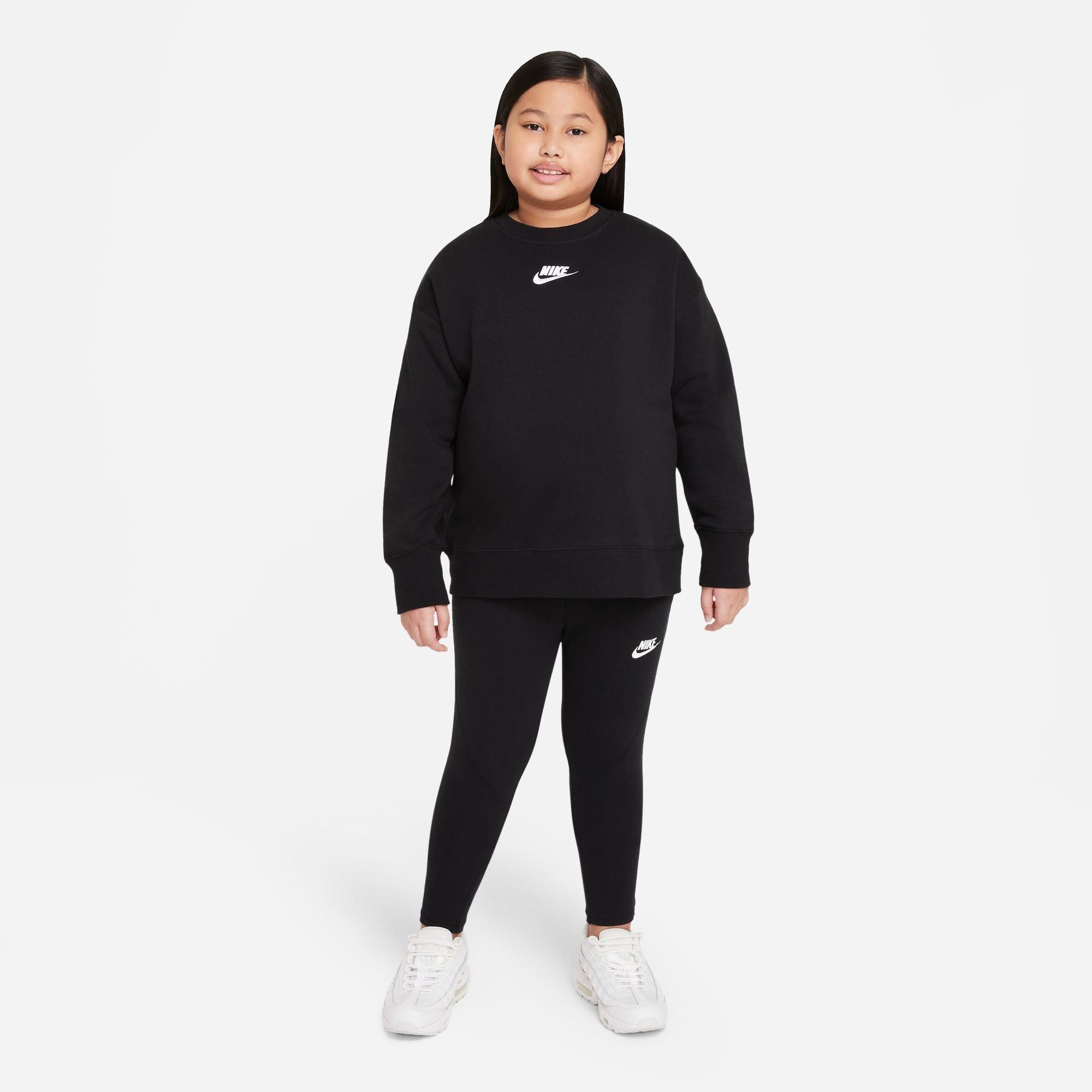 Schwarz/Weiß - Nike - Sportswear Club Fleece Big Kids' (Girls') Crew (Extended Size) Sweatshirt Girls - 4