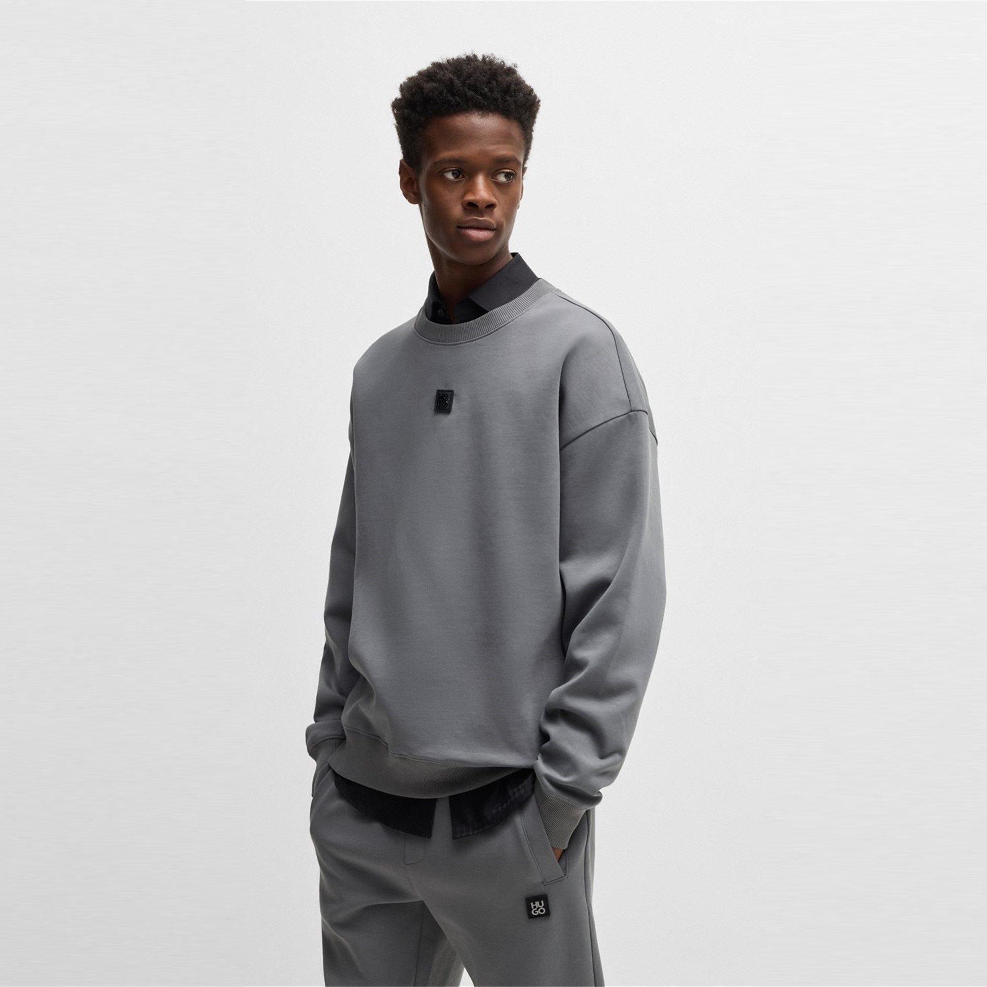 Open Grey 086 - Hugo - Mens HUGO Crew-Neck Long Sleeve Sweatshirt with Logo Detail (Dettil) - 3