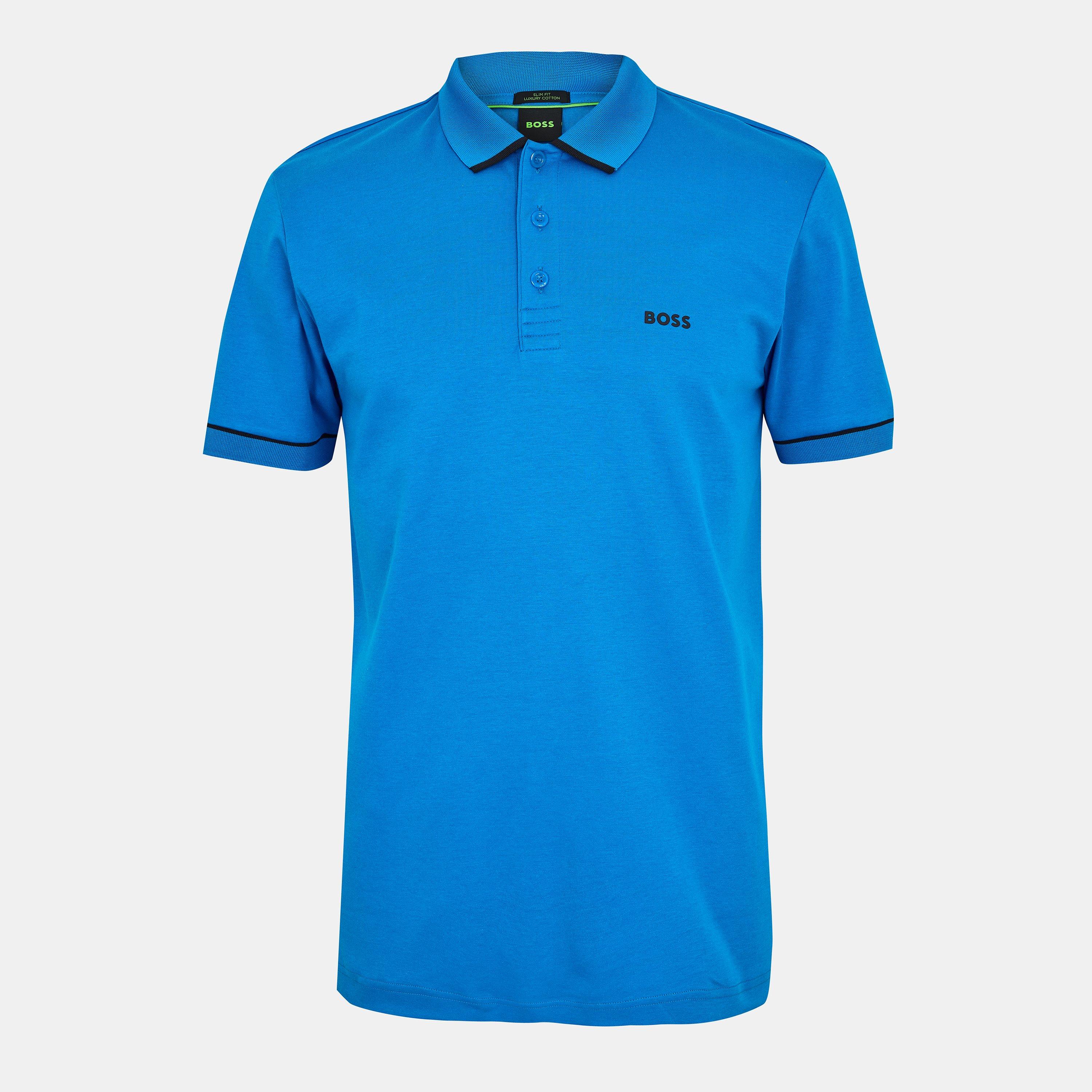 Boss Men's Paule Cotton Short Sleeve Slim Fit Polo Shirt - Open Blue - S
