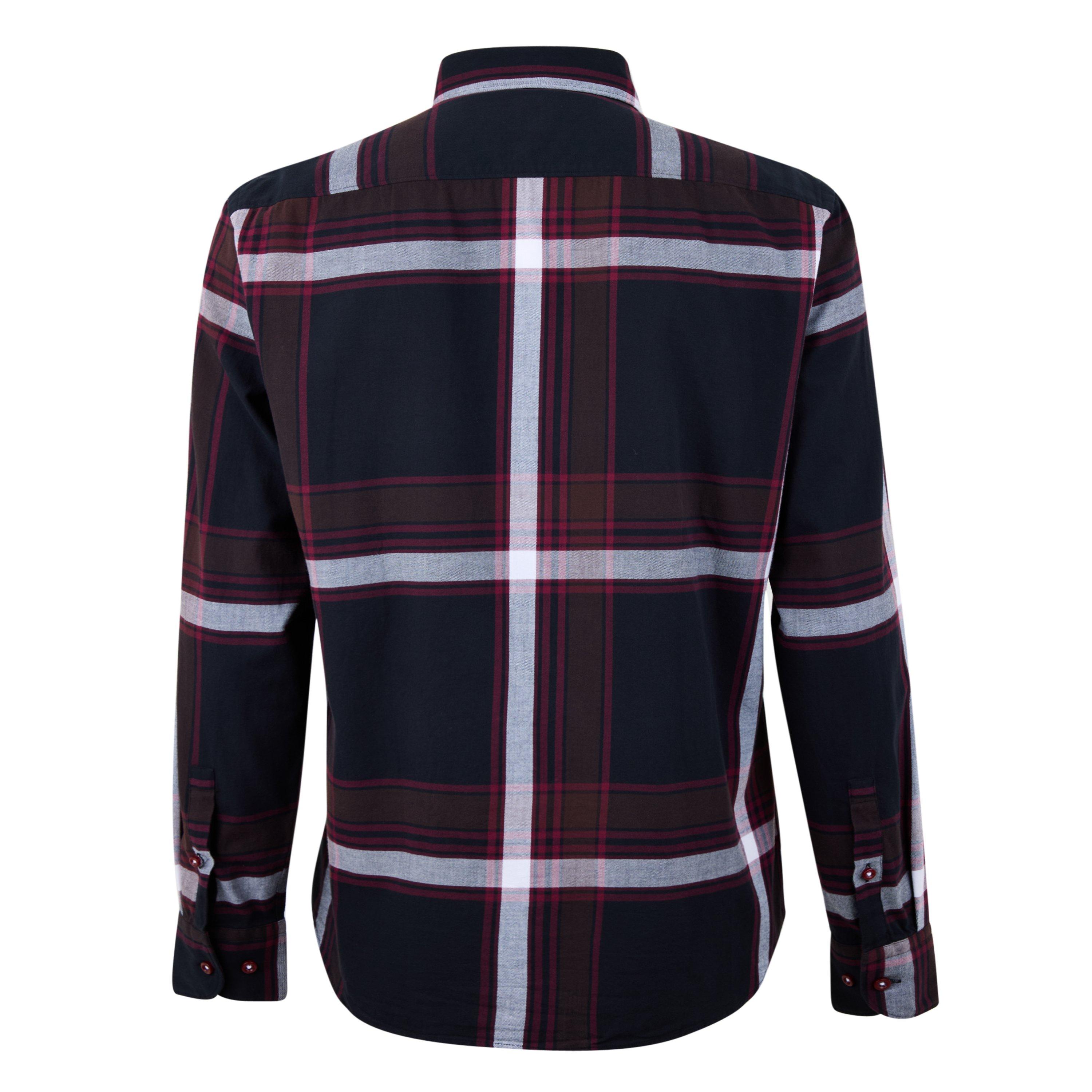 Dark Red 605 - Boss - Men's HBB CHALkent Chk Curved Hemline Shirt - 8