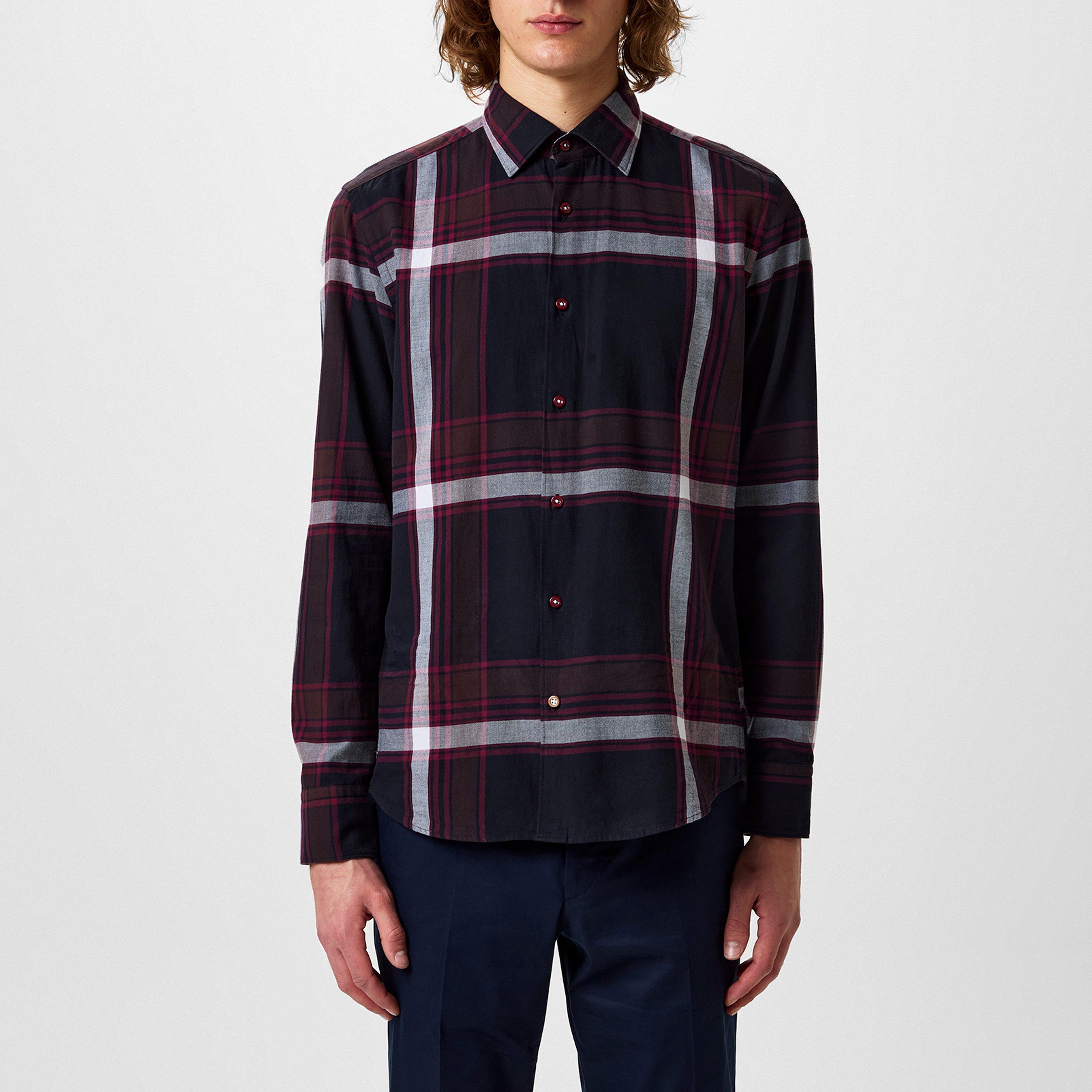 Dark Red 605 - Boss - Men's HBB CHALkent Chk Curved Hemline Shirt - 3