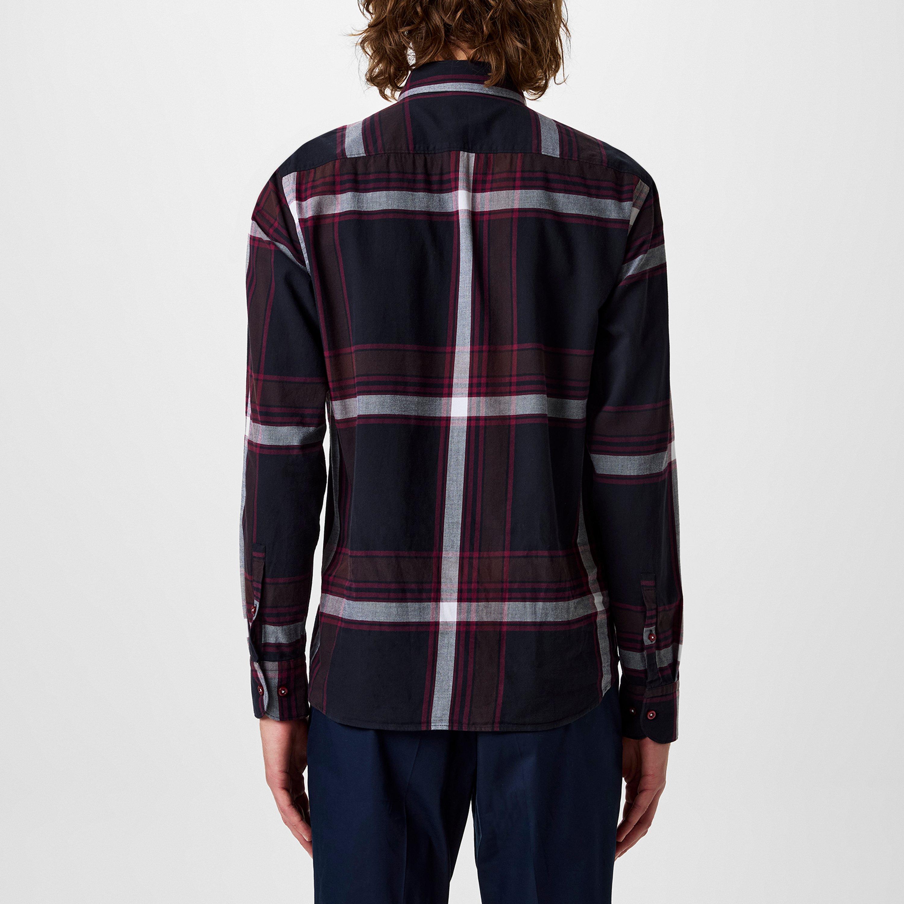 Dark Red 605 - Boss - Men's HBB CHALkent Chk Curved Hemline Shirt - 4