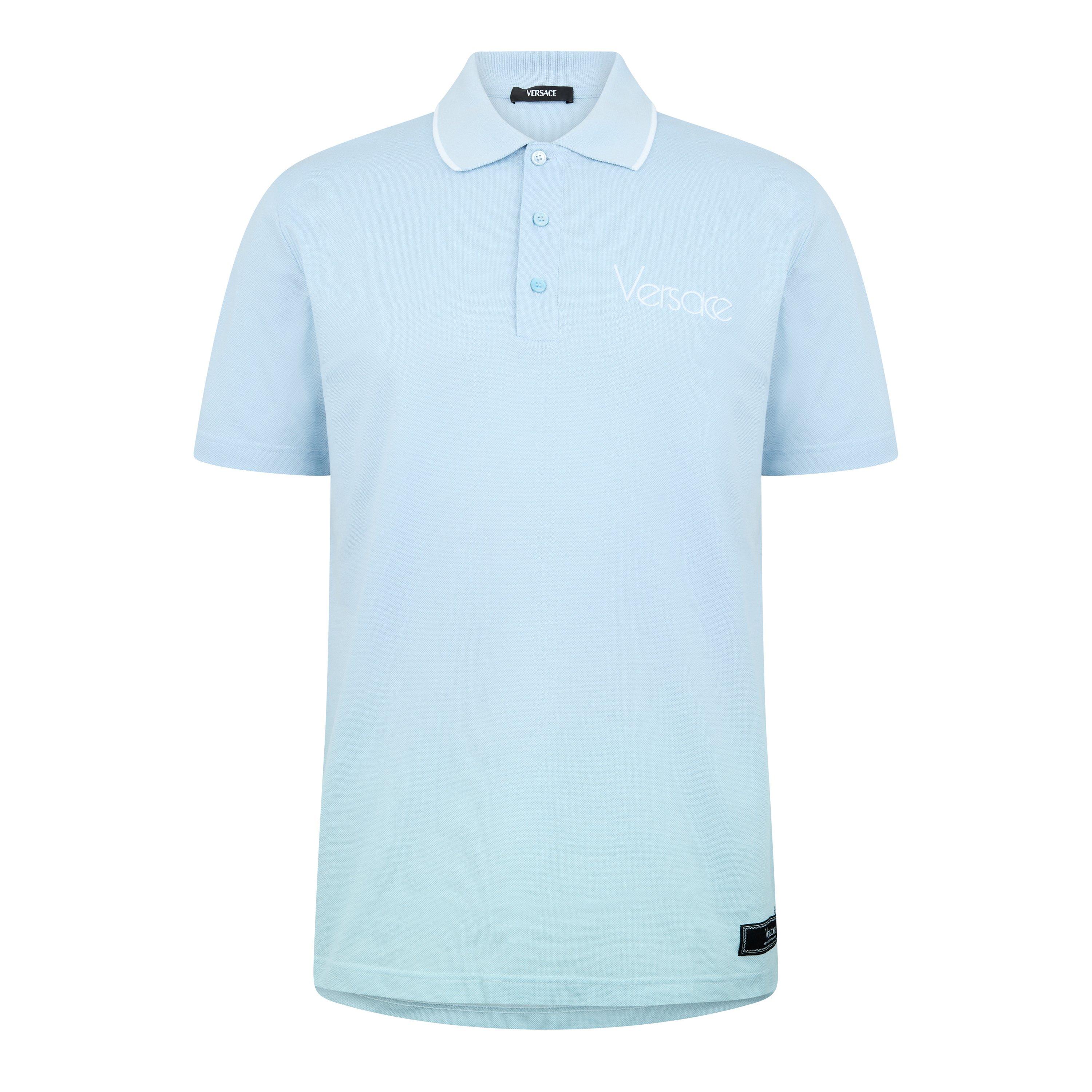 95 Pastel Blue - Versace - Men's Logo Embroidered Short-Sleeve Polo Shirt - 5