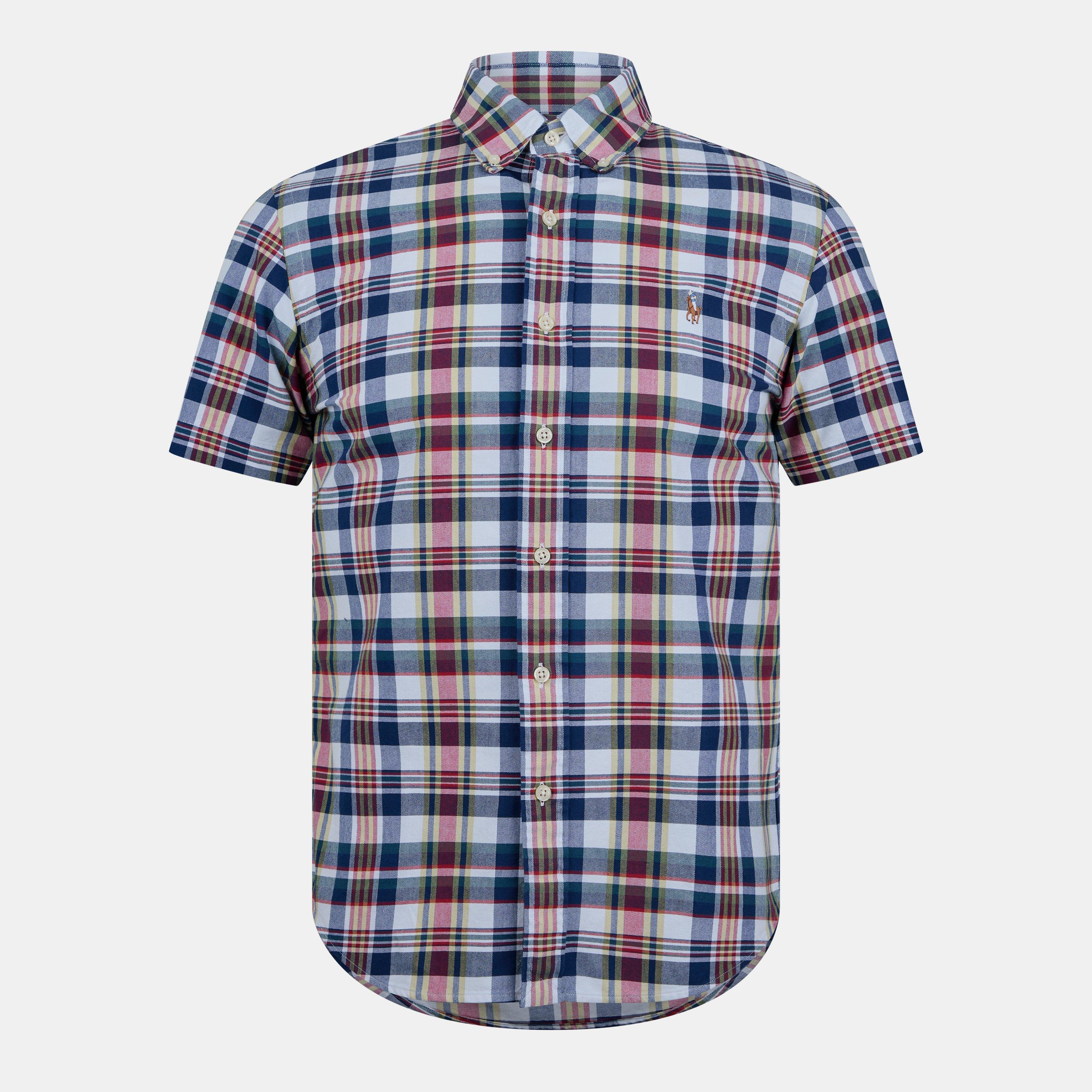 Polo Ralph Lauren Men's White/Blue Oxford Check Short Sleeve Shirt - M