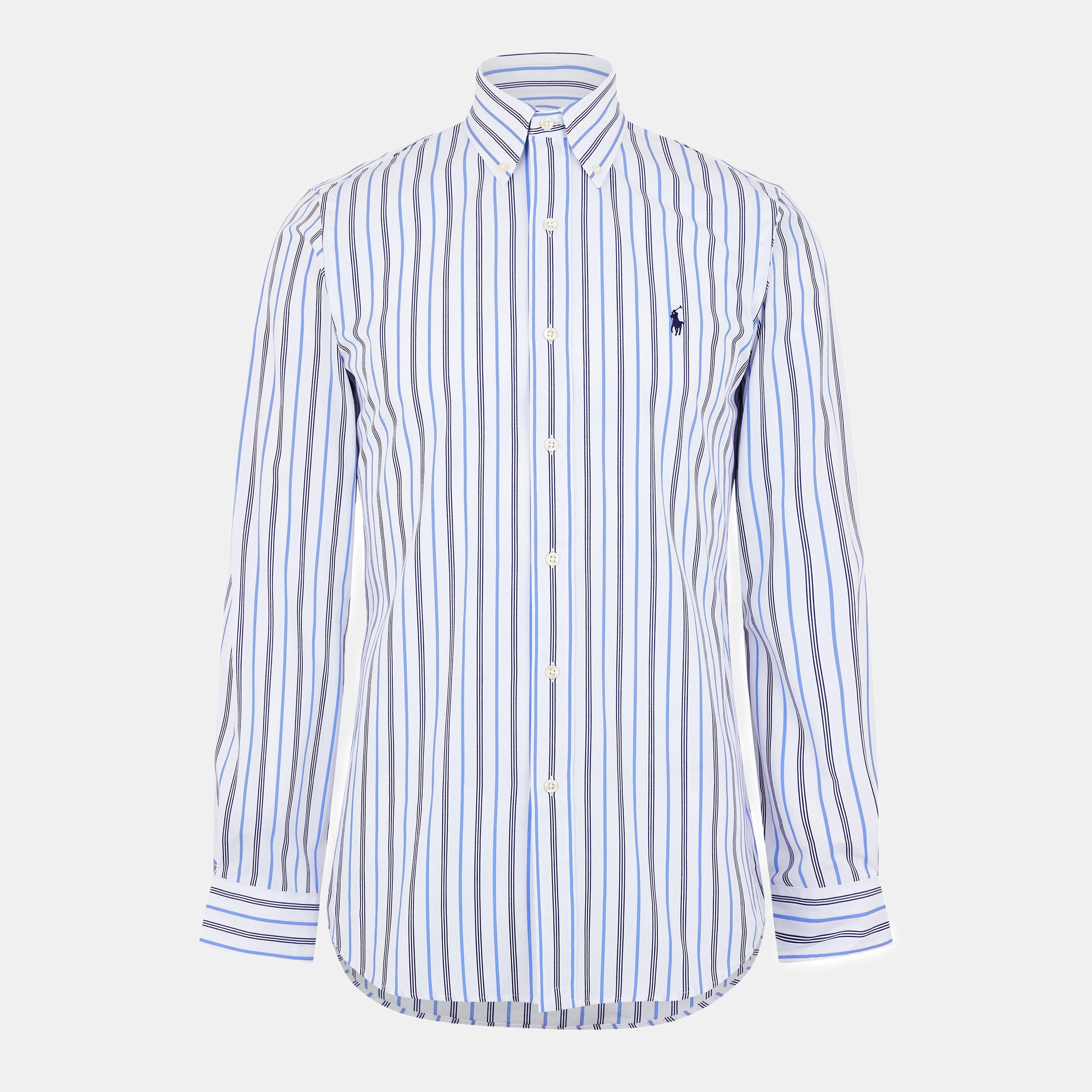 Polo Ralph Lauren Men's White/Blue Striped Poplin Shirt - S
