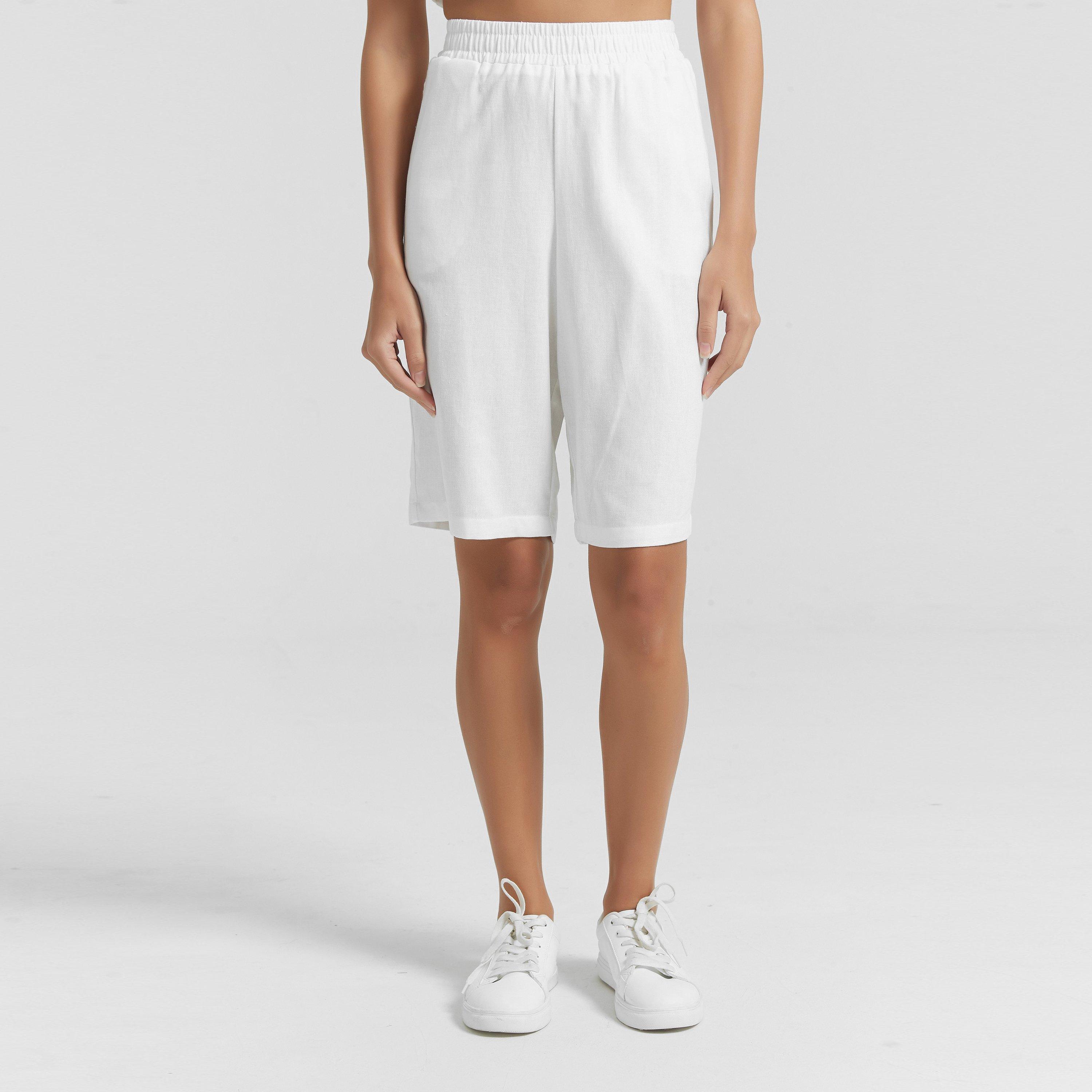 White - Be You - Women's Linen Tailored Shorts - 1