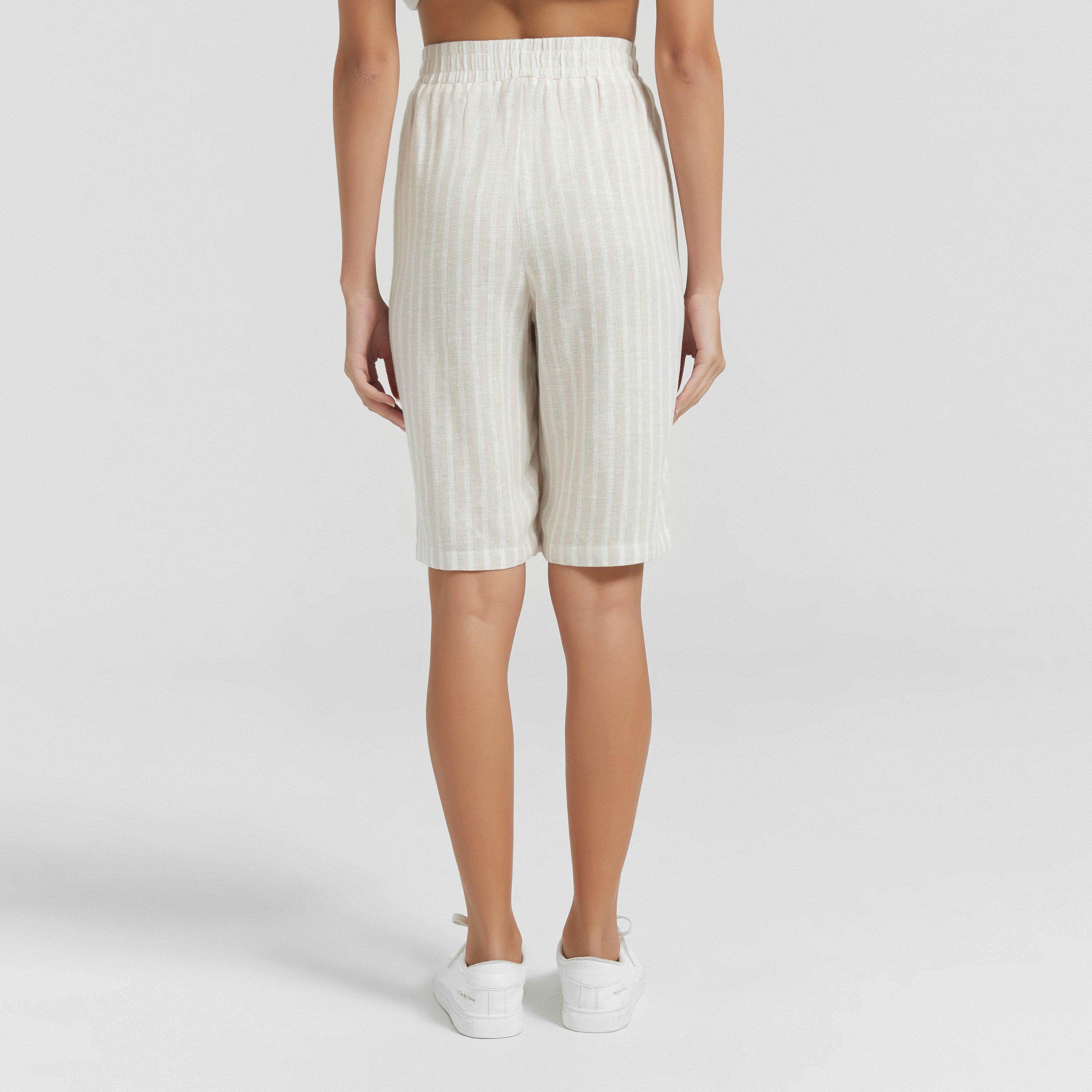 Stone Stripe - Be You - Women's Linen Tailored Shorts - 2