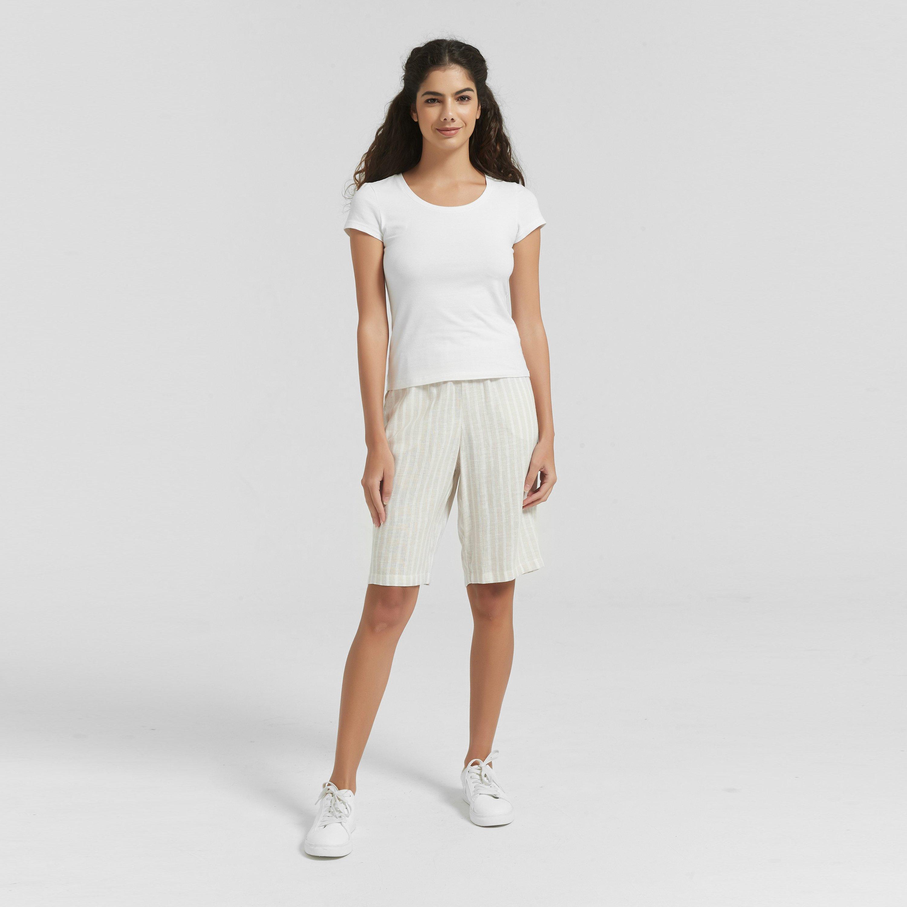 Stone Stripe - Be You - Women's Linen Tailored Shorts - 4