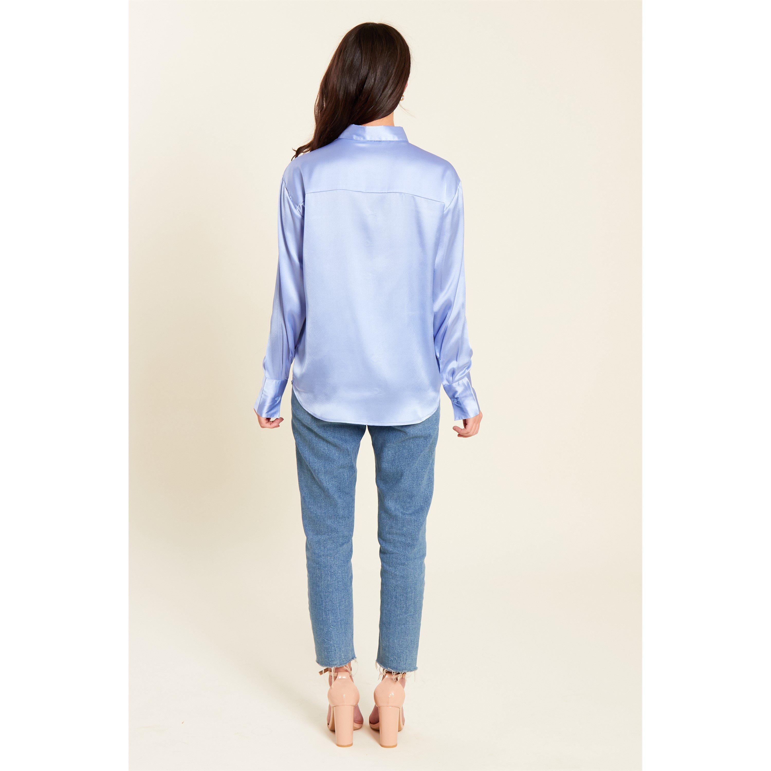 Blauw - Be You - Long-Sleeve Satin Blouse - 2