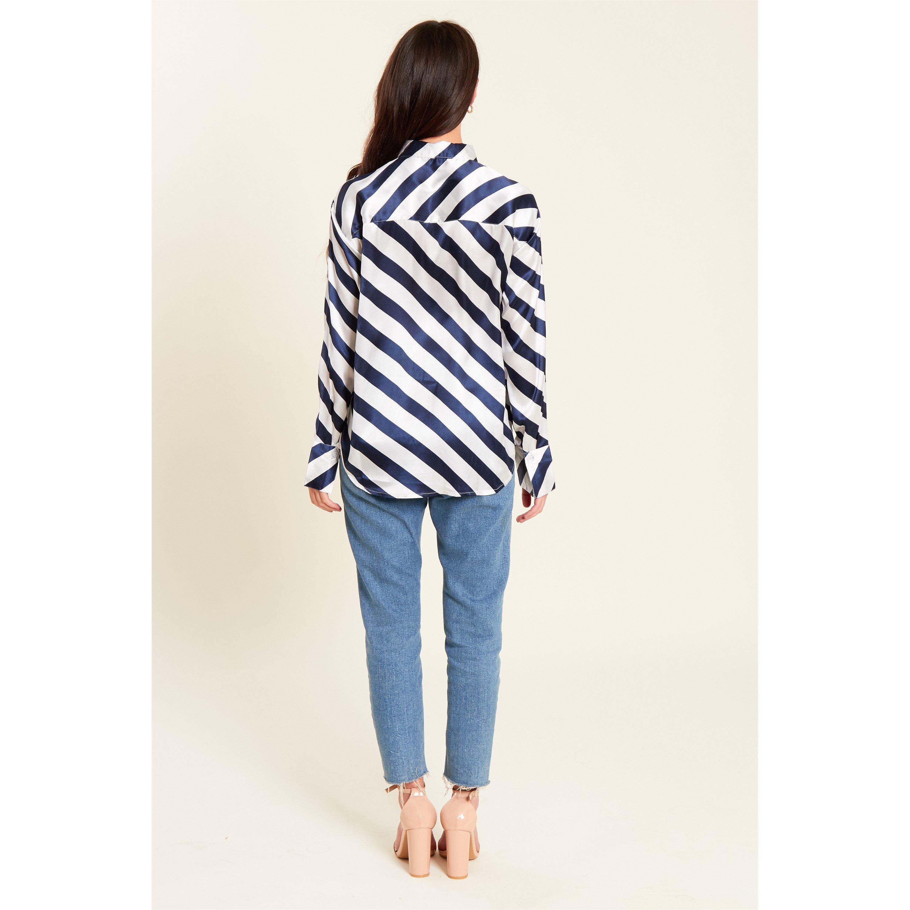 Navy Stripe - Be You - Stripe Satin Long-Sleeve Blouse - 2