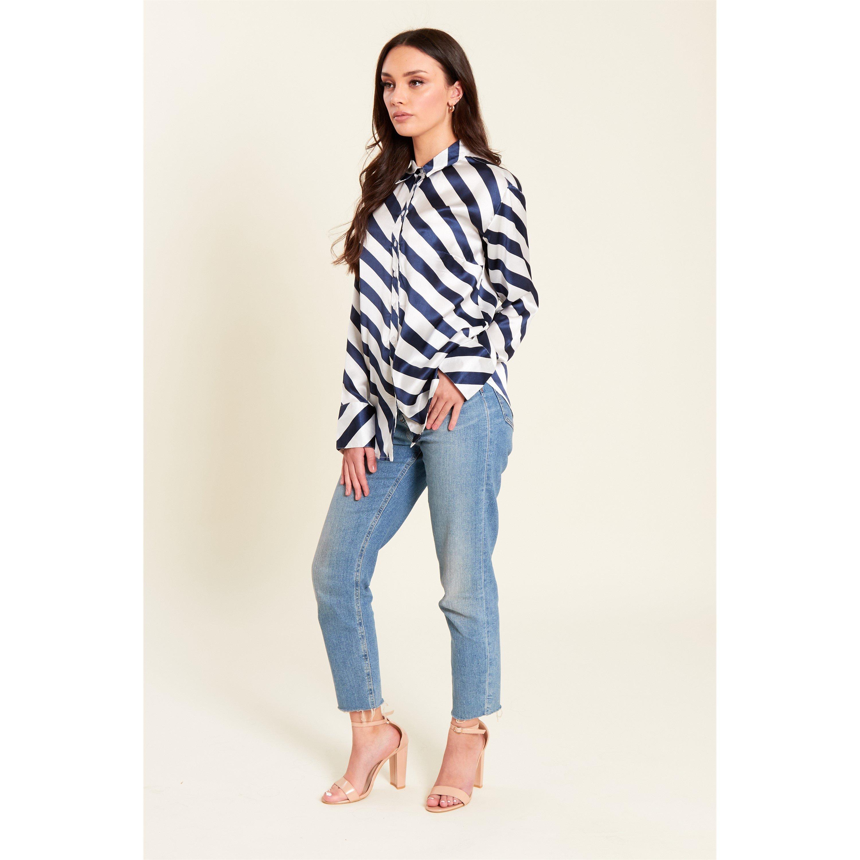 Navy Stripe - Be You - Stripe Satin Long-Sleeve Blouse - 3
