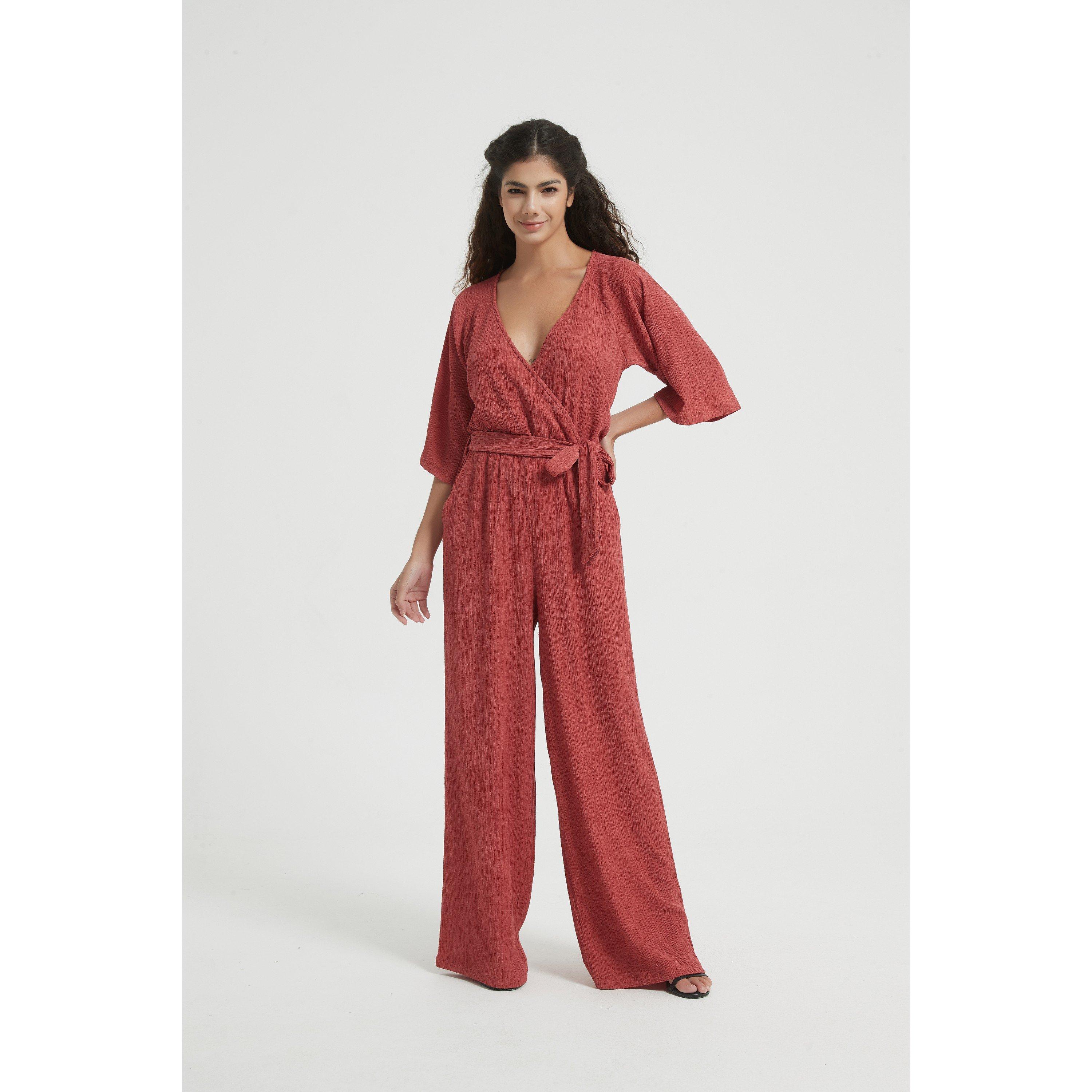 Rust - Be You - Women's Wrap Crinkle Jumpsuit - 1