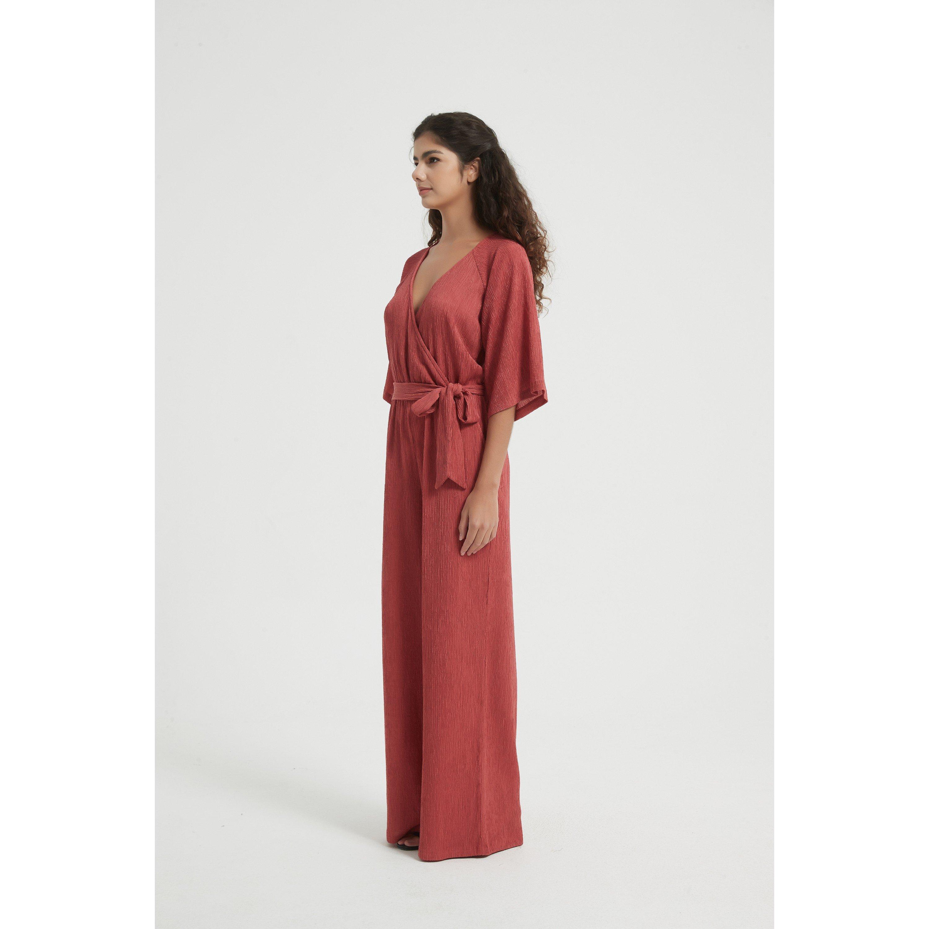 Rust - Be You - Women's Wrap Crinkle Jumpsuit - 2
