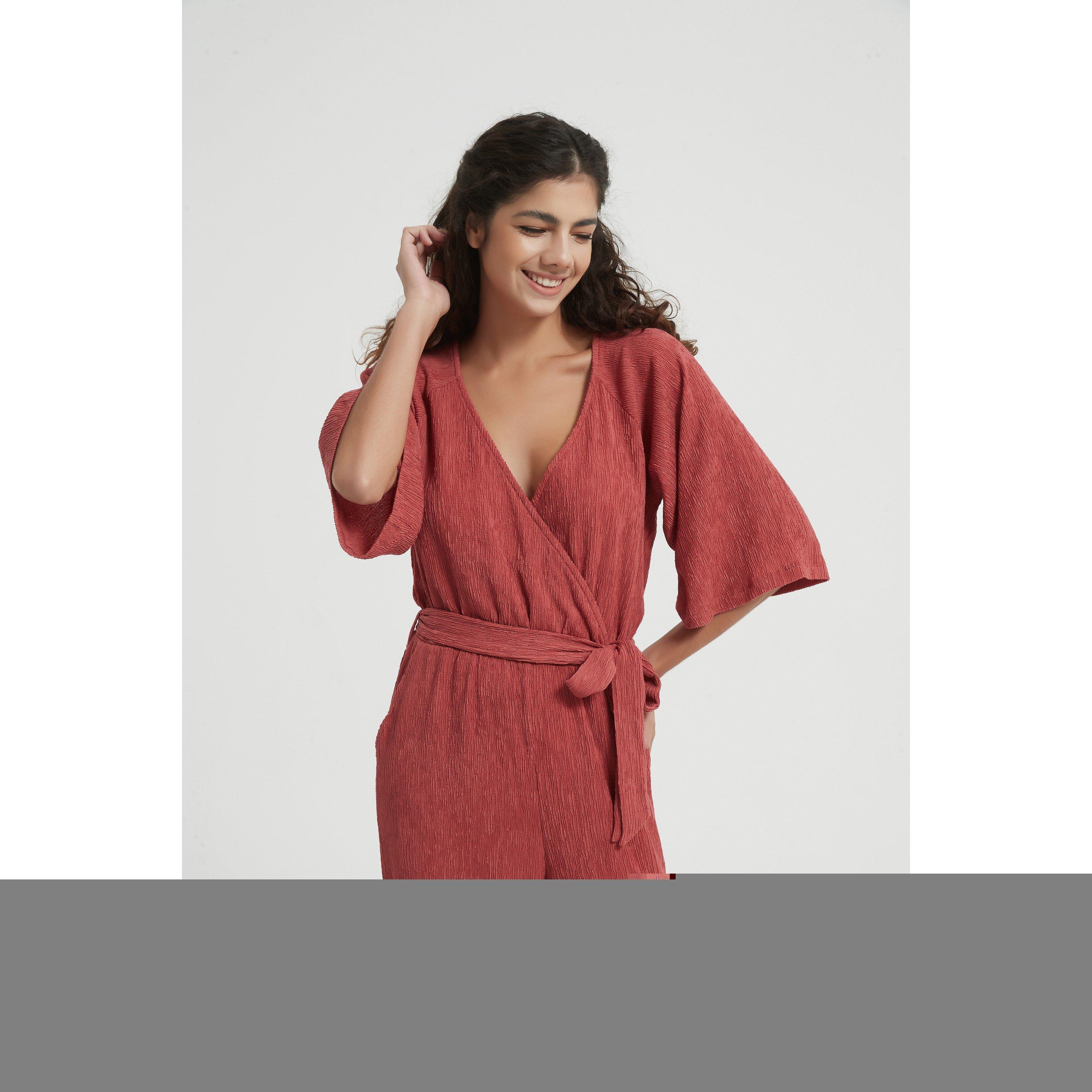 Rust - Be You - Women's Wrap Crinkle Jumpsuit - 4