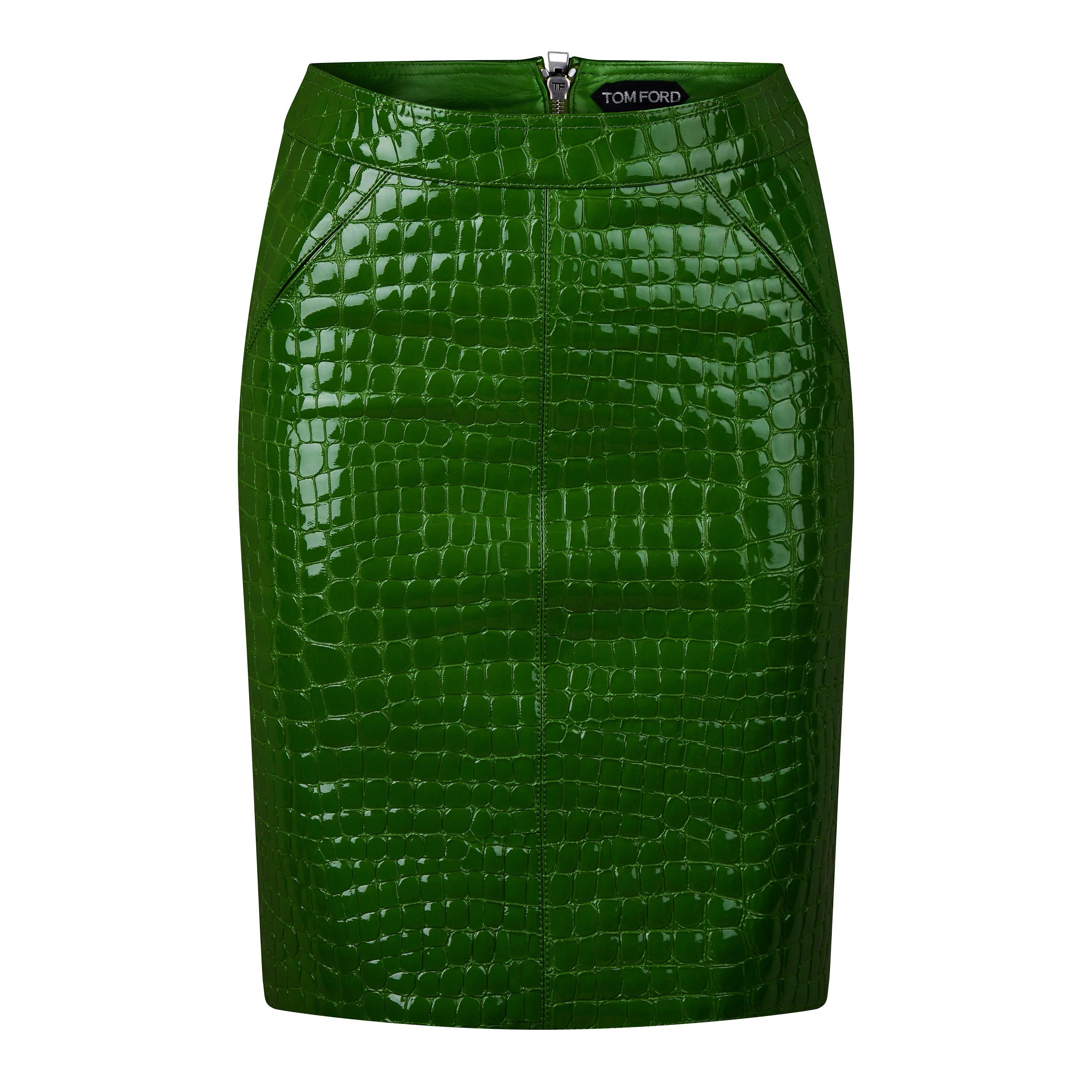 Bright Green - Tom Ford - Glossy Croc Embossed Leather Skirt - 6