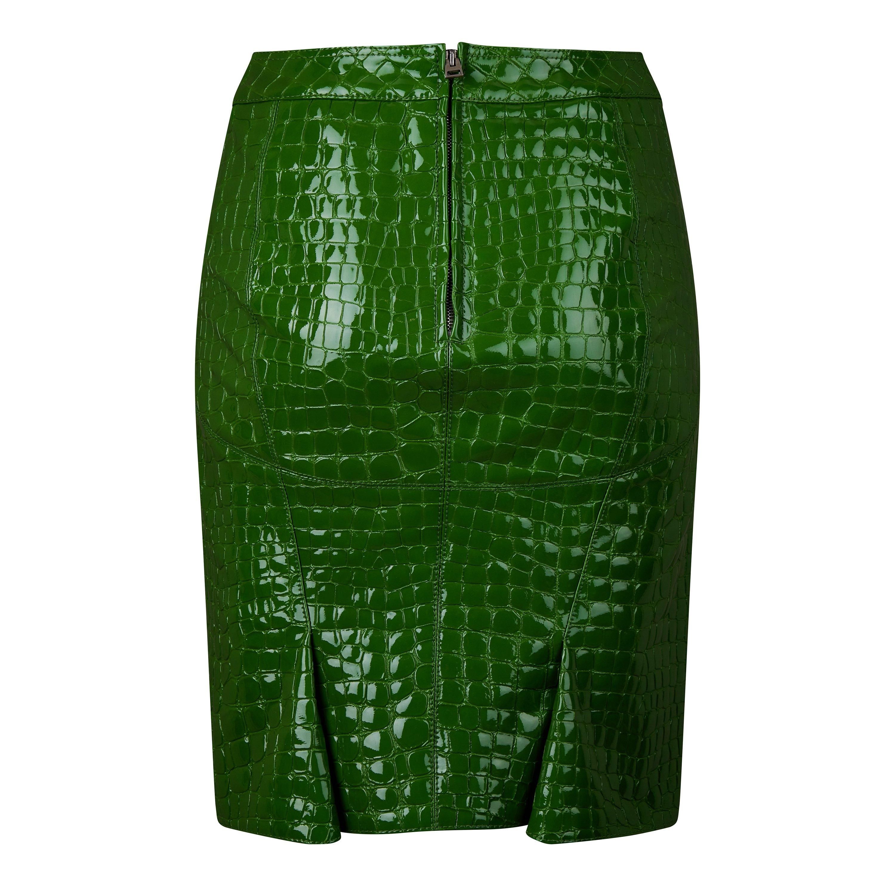 Bright Green - Tom Ford - Glossy Croc Embossed Leather Skirt - 7