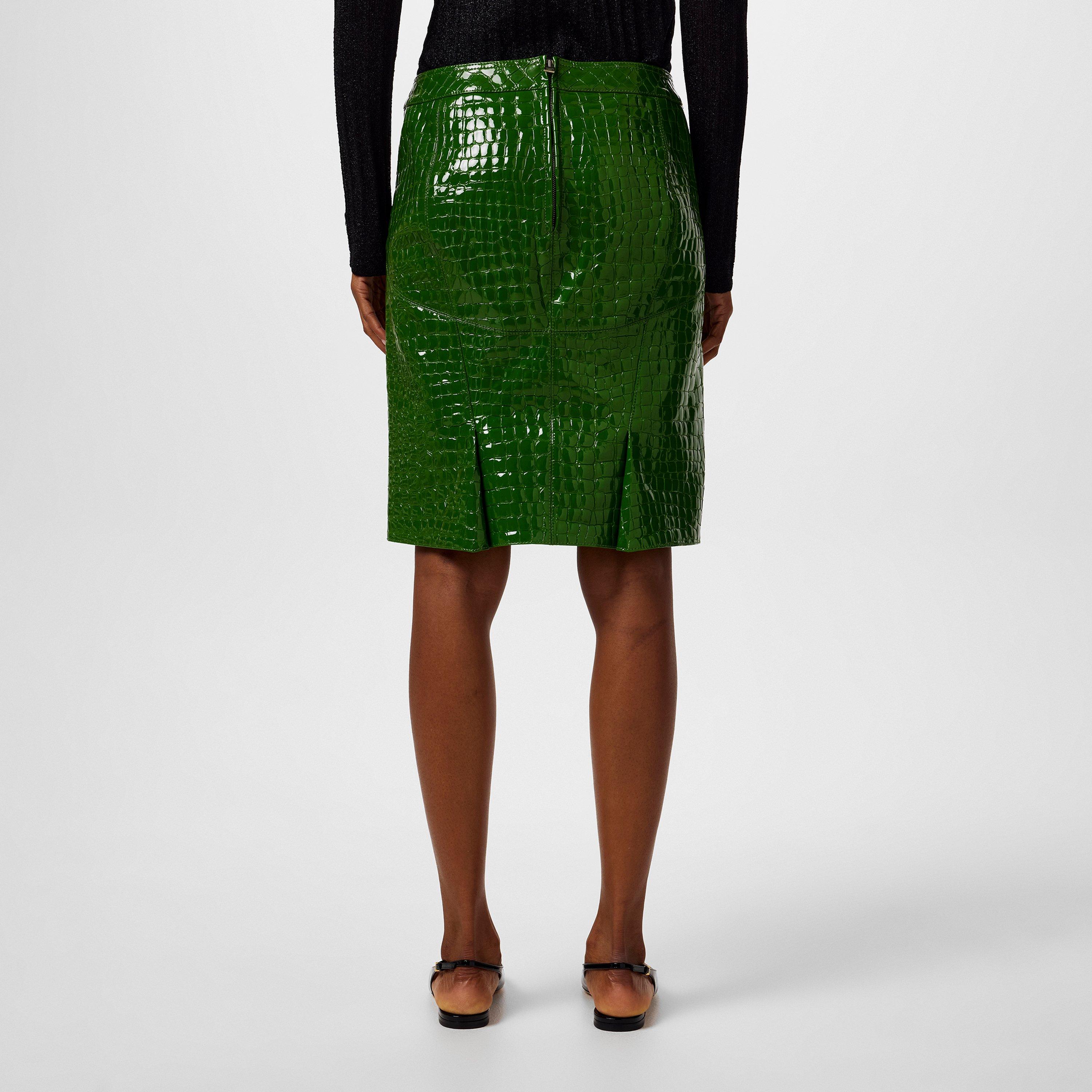 Bright Green - Tom Ford - Glossy Croc Embossed Leather Skirt - 3