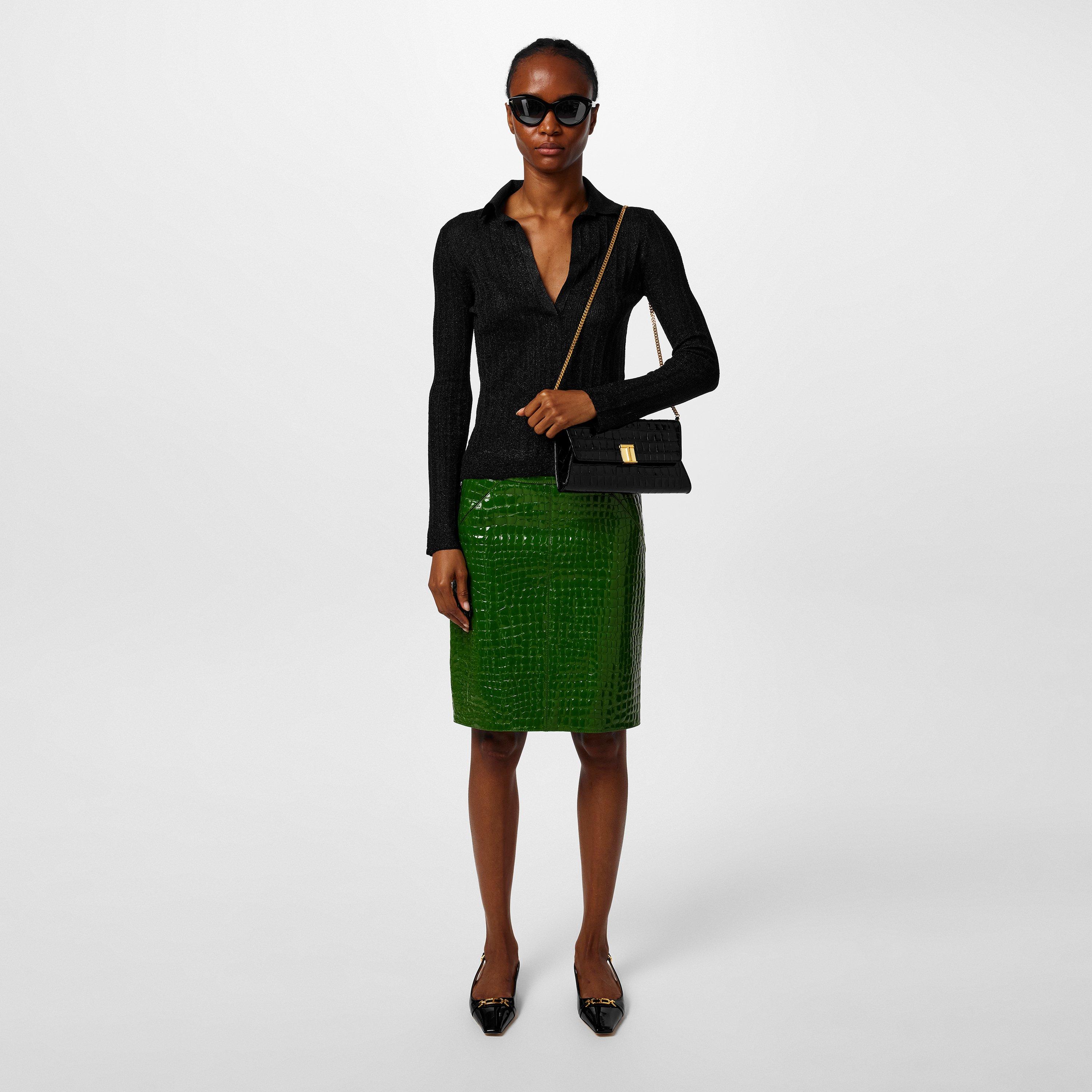 Bright Green - Tom Ford - Glossy Croc Embossed Leather Skirt - 4
