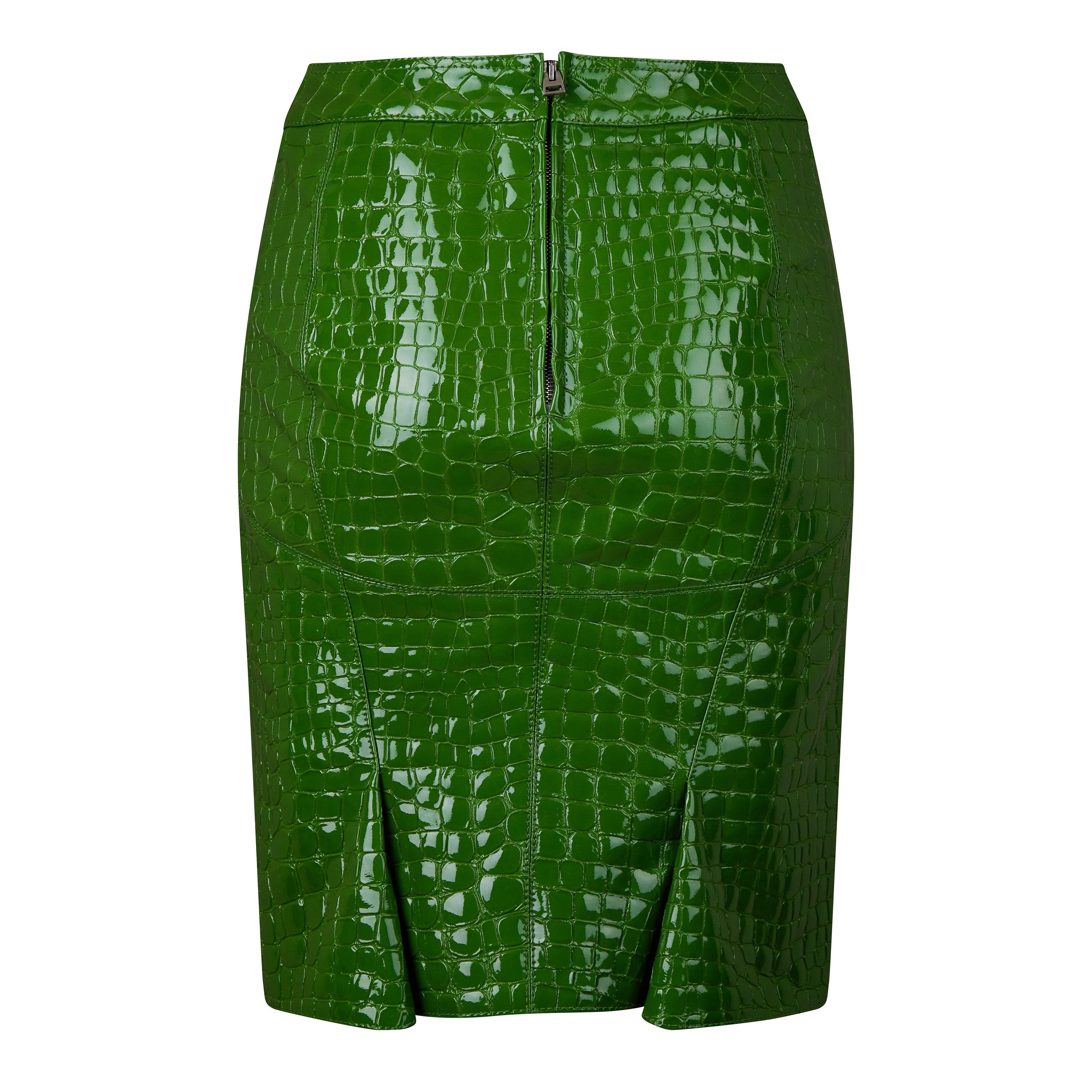 Bright Green - Tom Ford - Glossy Croc Embossed Leather Skirt - 5