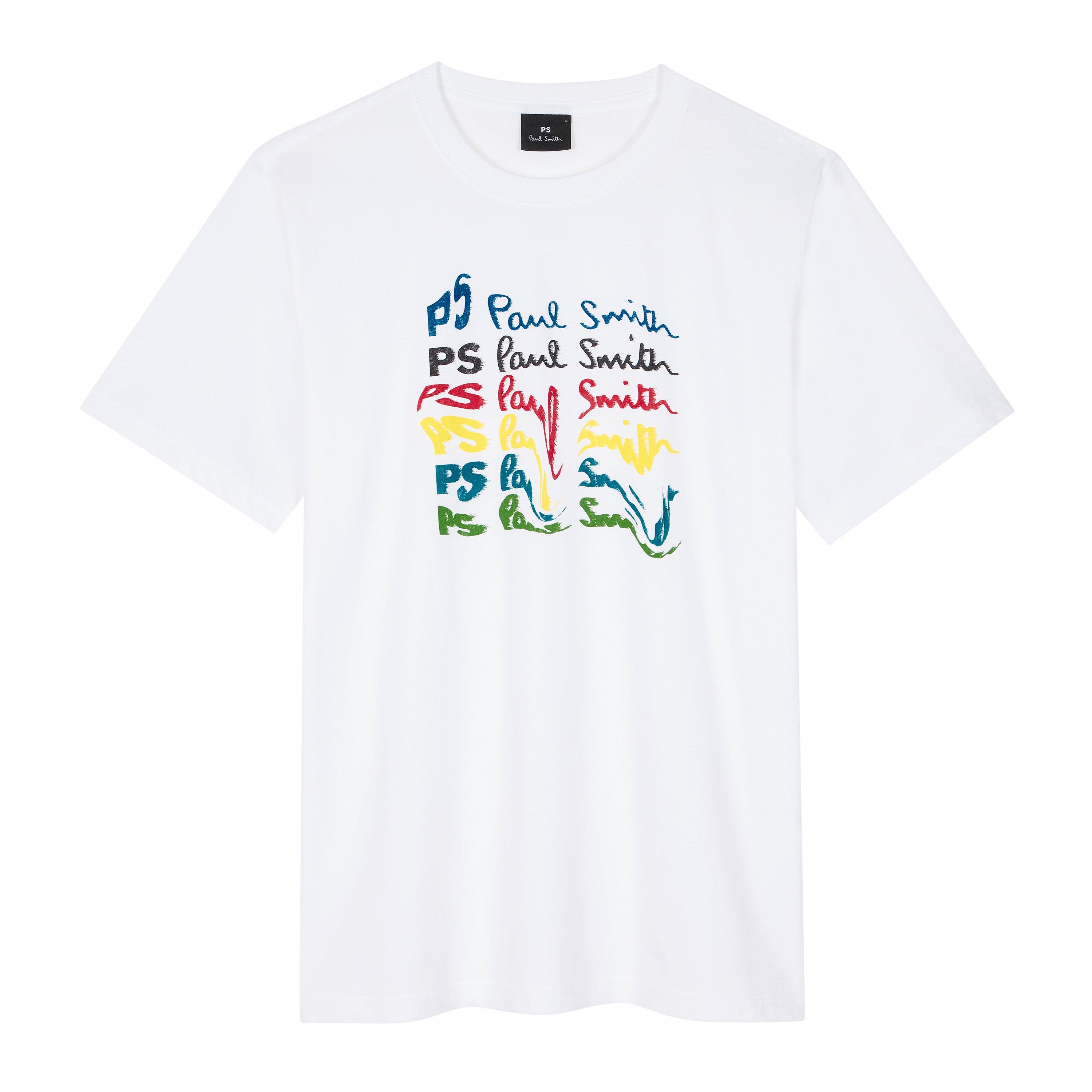 White 01 - PS Paul Smith - Men's Waved Repeat Logo Regular Fit T-Shirt - 1
