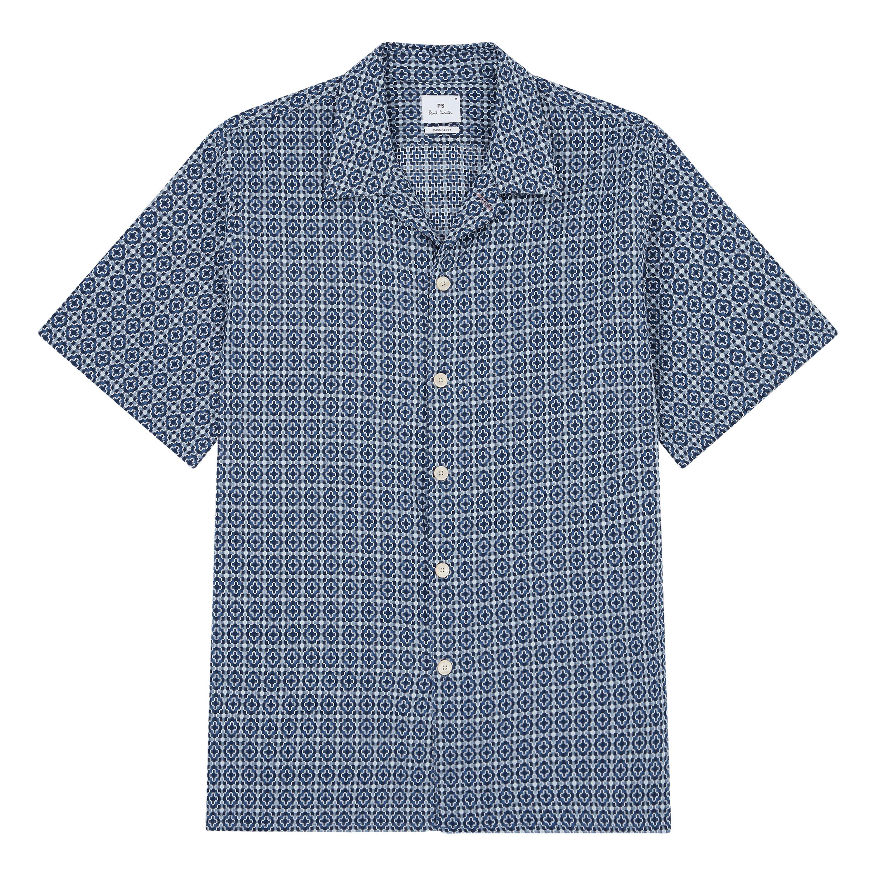 Blue 43 - PS Paul Smith - Men's Geometric Short-Sleeve Patterned Shirt - 4