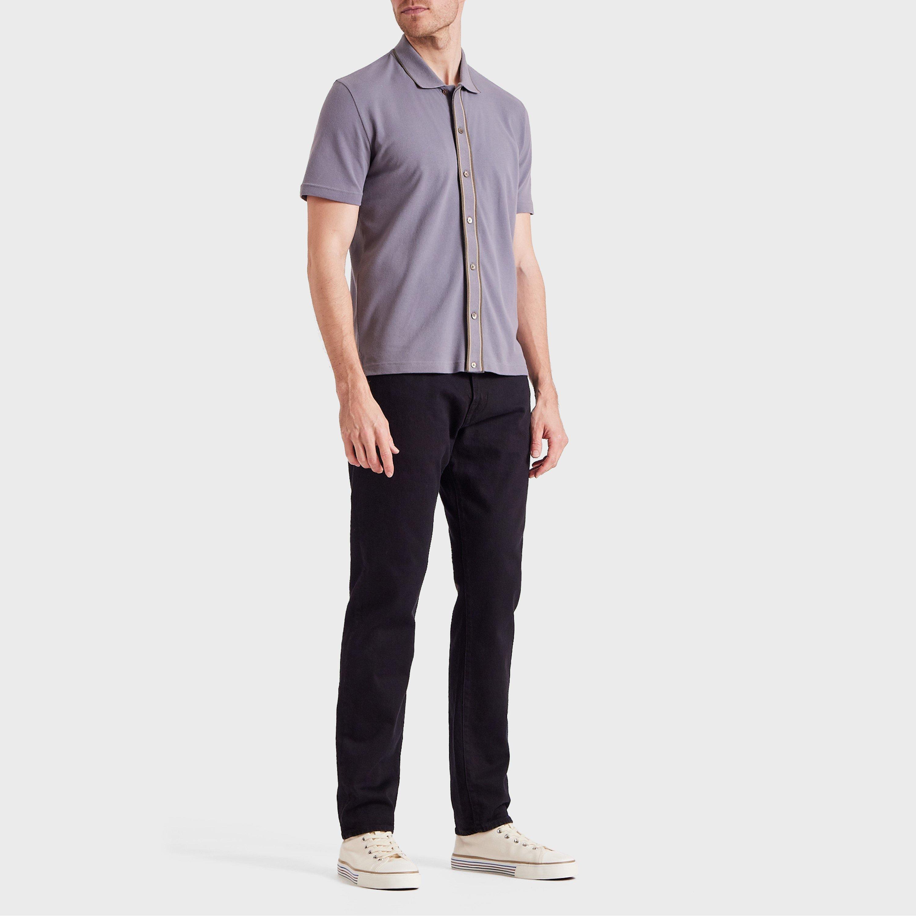 Grey 74 - PS Paul Smith - Men's Contrast Placket Short-Sleeve Plain Shirt - 3