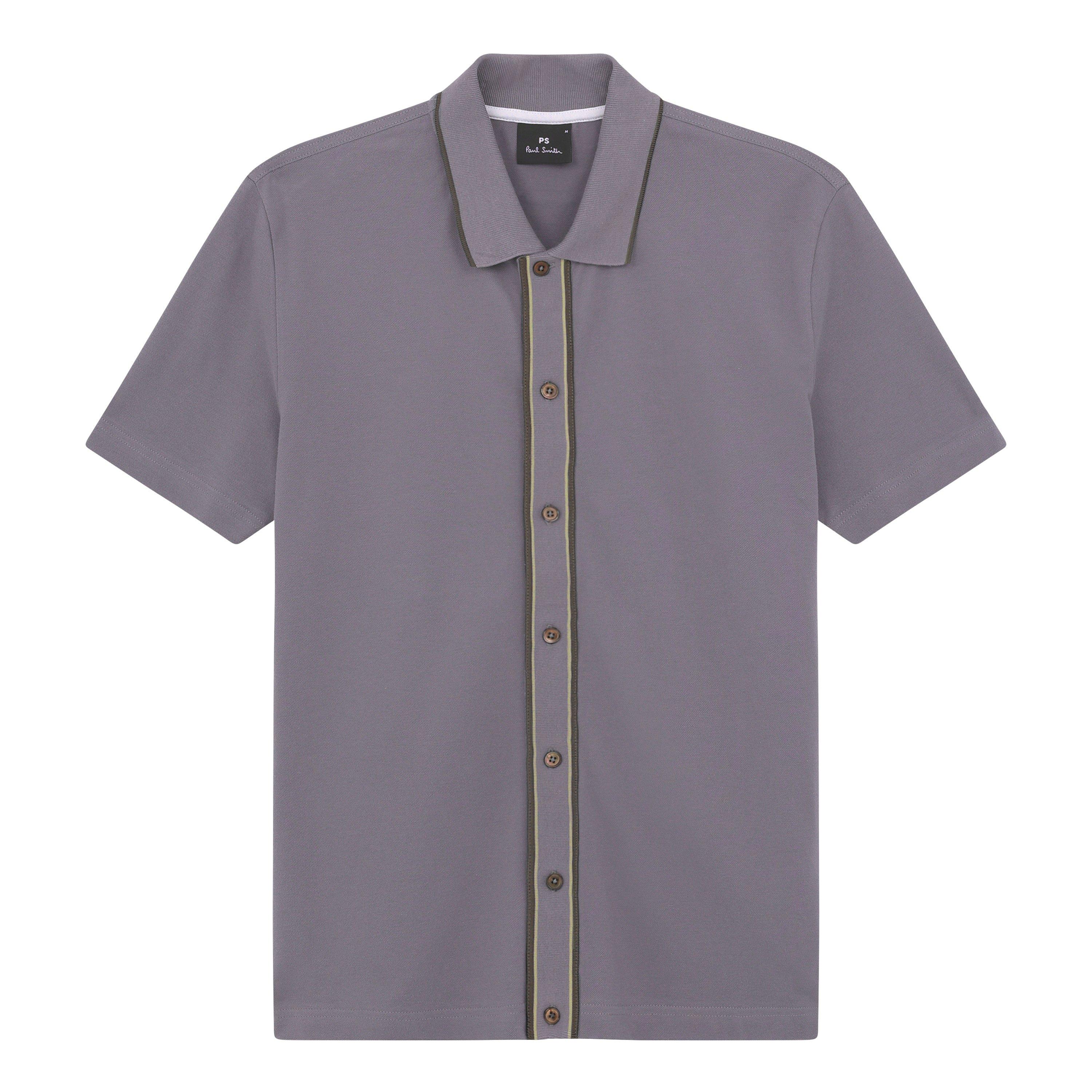 Grey 74 - PS Paul Smith - Men's Contrast Placket Short-Sleeve Plain Shirt - 4