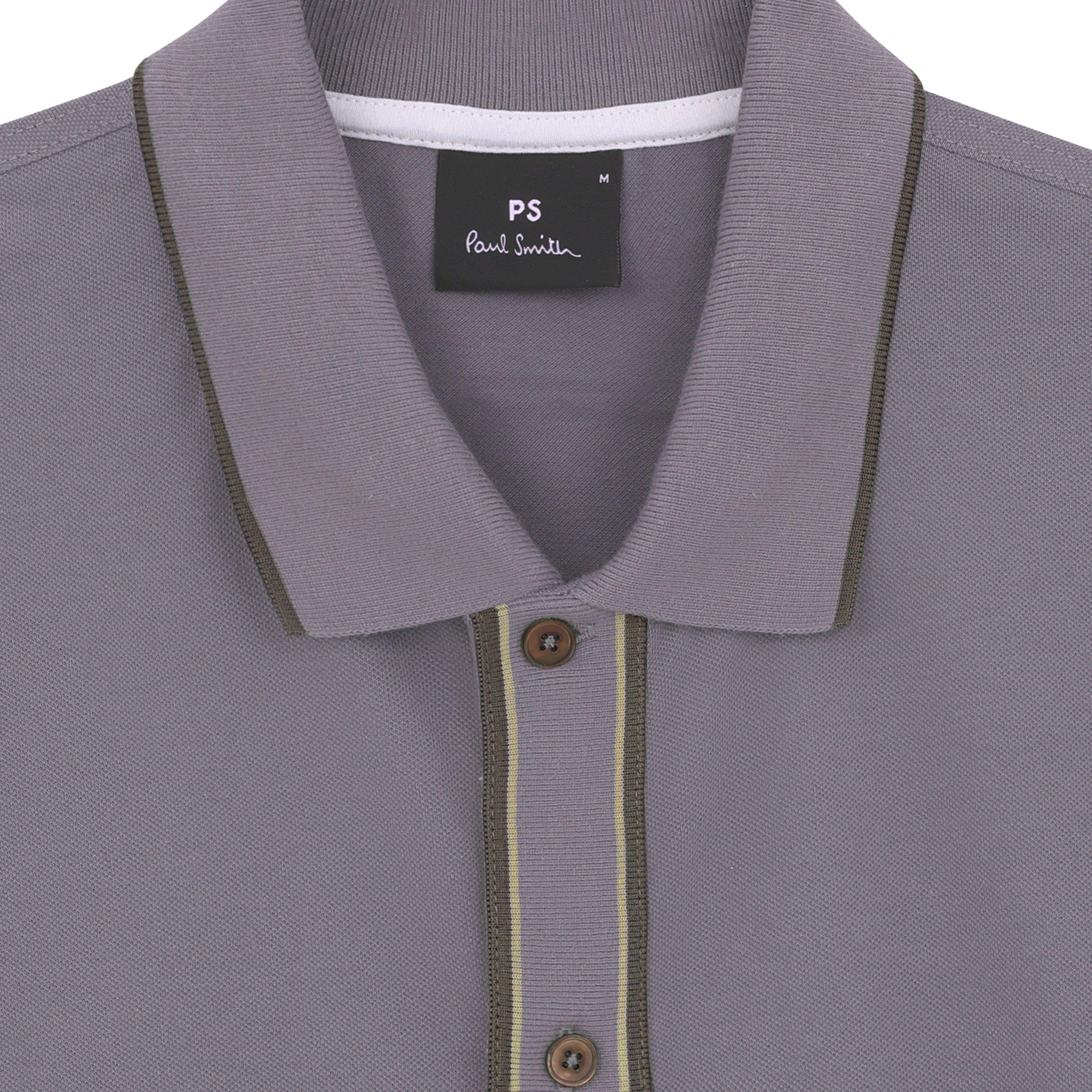 Grey 74 - PS Paul Smith - Men's Contrast Placket Short-Sleeve Plain Shirt - 5
