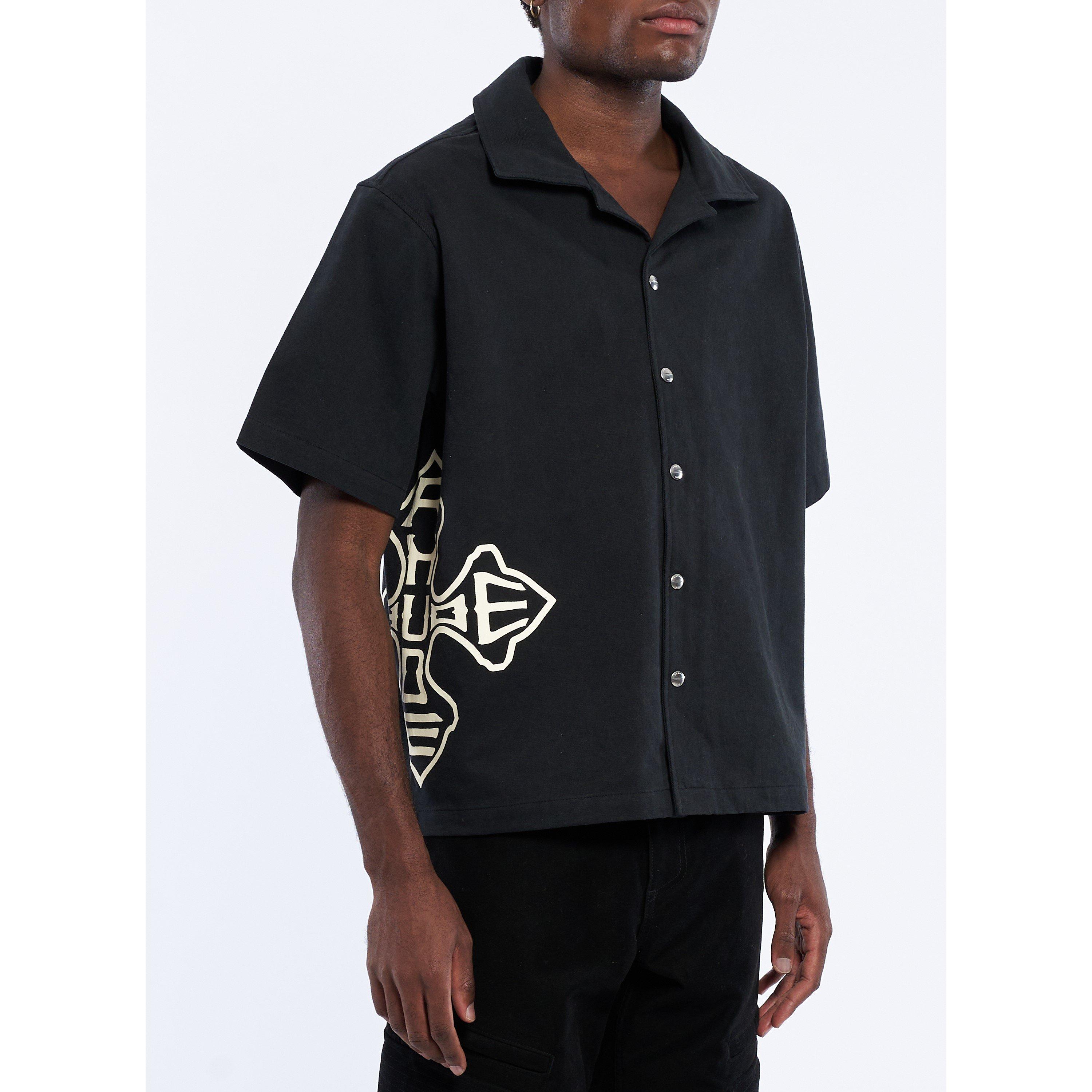 Black 0015 - Rhude - Men's Cross Logo Short-Sleeve Patterned Shirt - 2