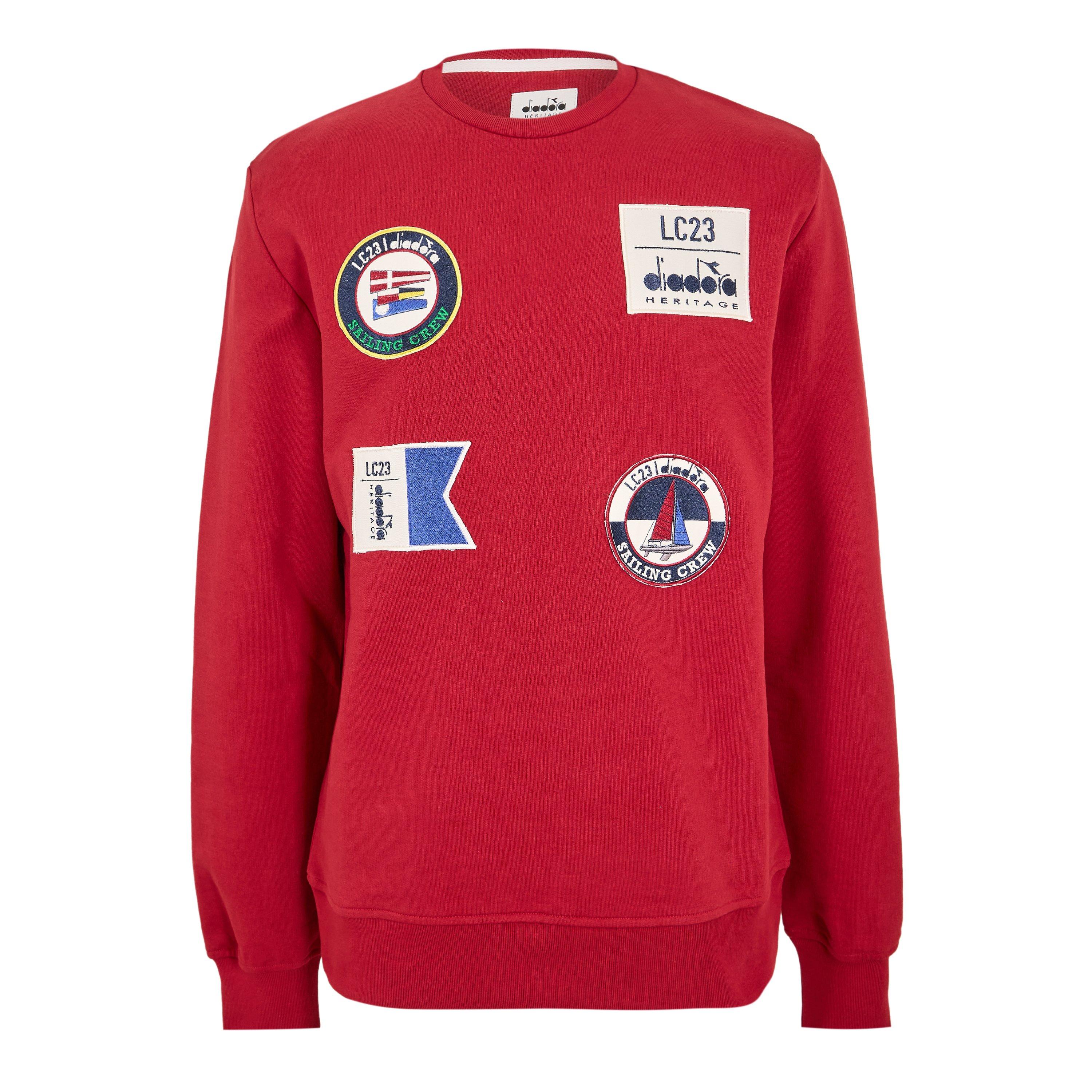 Diadora Men's Sailing Patch Crew Sweatshirt - Red - Small