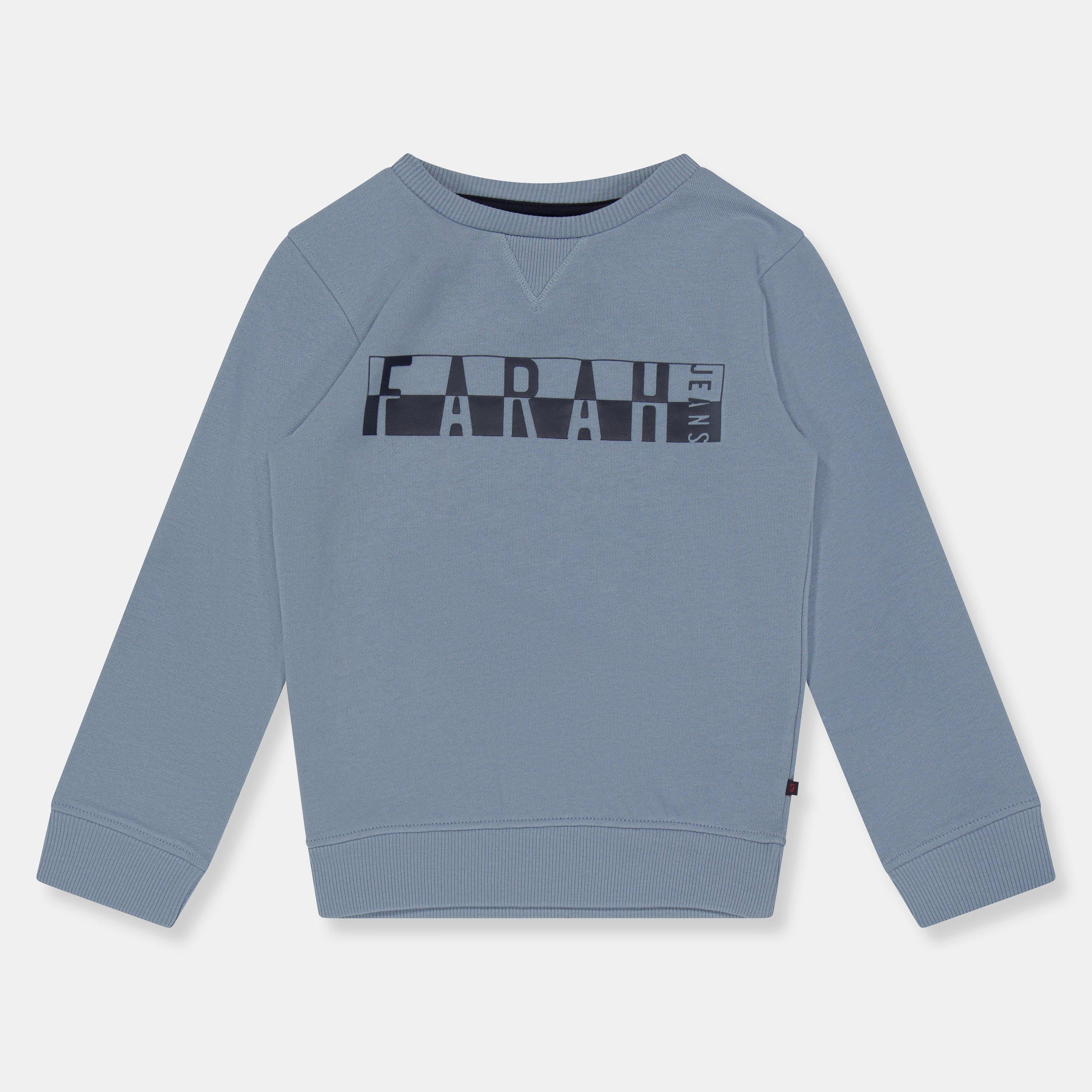 Farah  Kids Crew Neck Printed Brushed Back Crew Sweatshirt - Blue - 12-13
