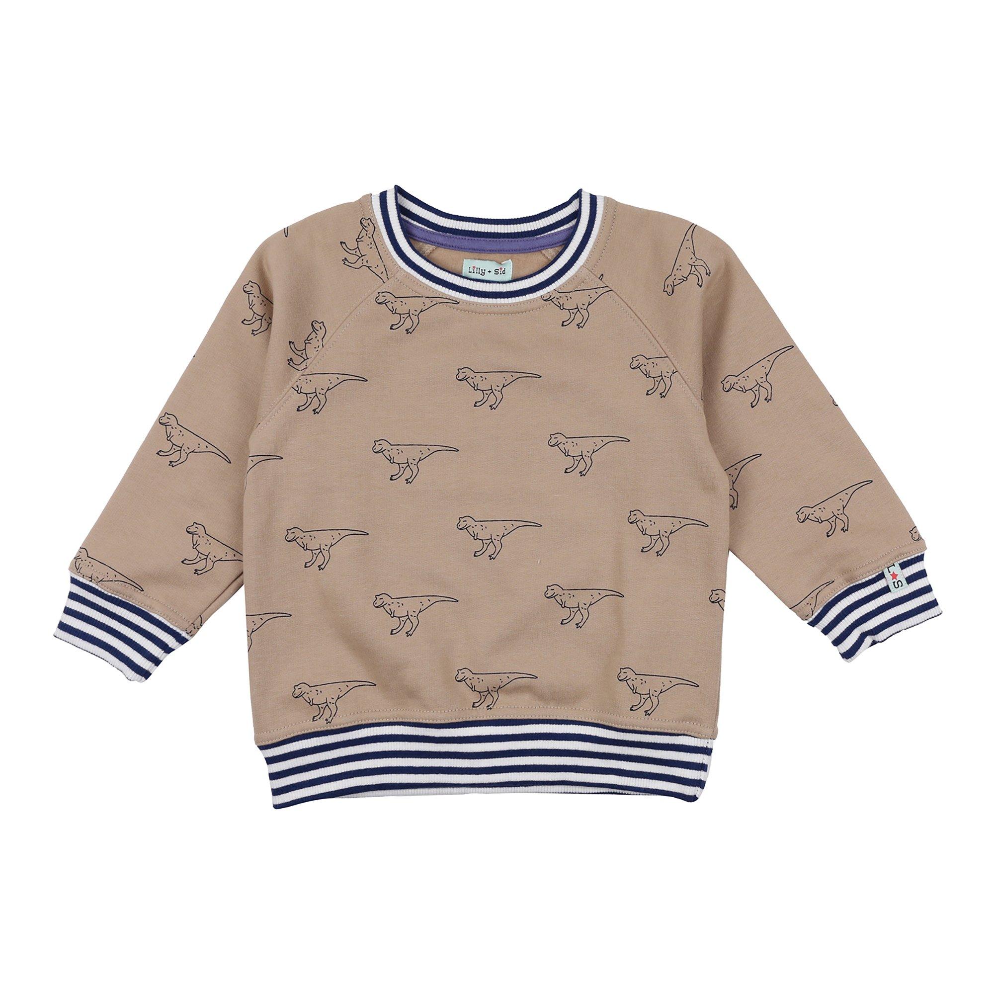 Lilly And Sid Boys Dinosaur Print Crew Sweatshirt - Stone - 6-7 Years
