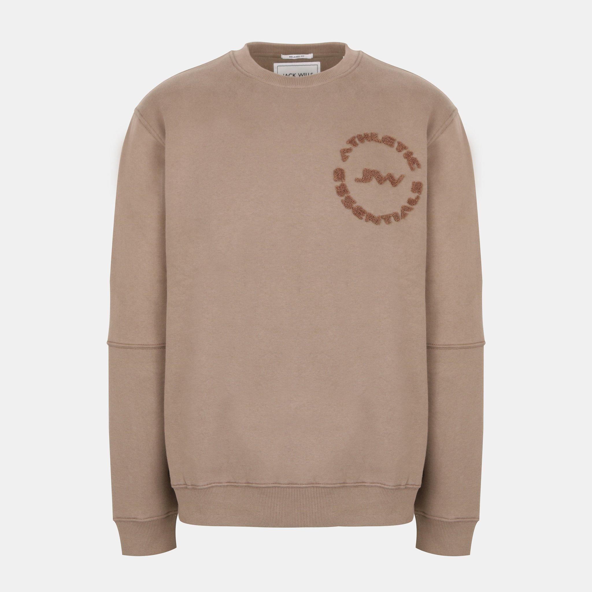 Fawn - Jack Wills - Men's Boucle Cotton Long Sleeve Oversized Fit Crew Sweatshirt - 1
