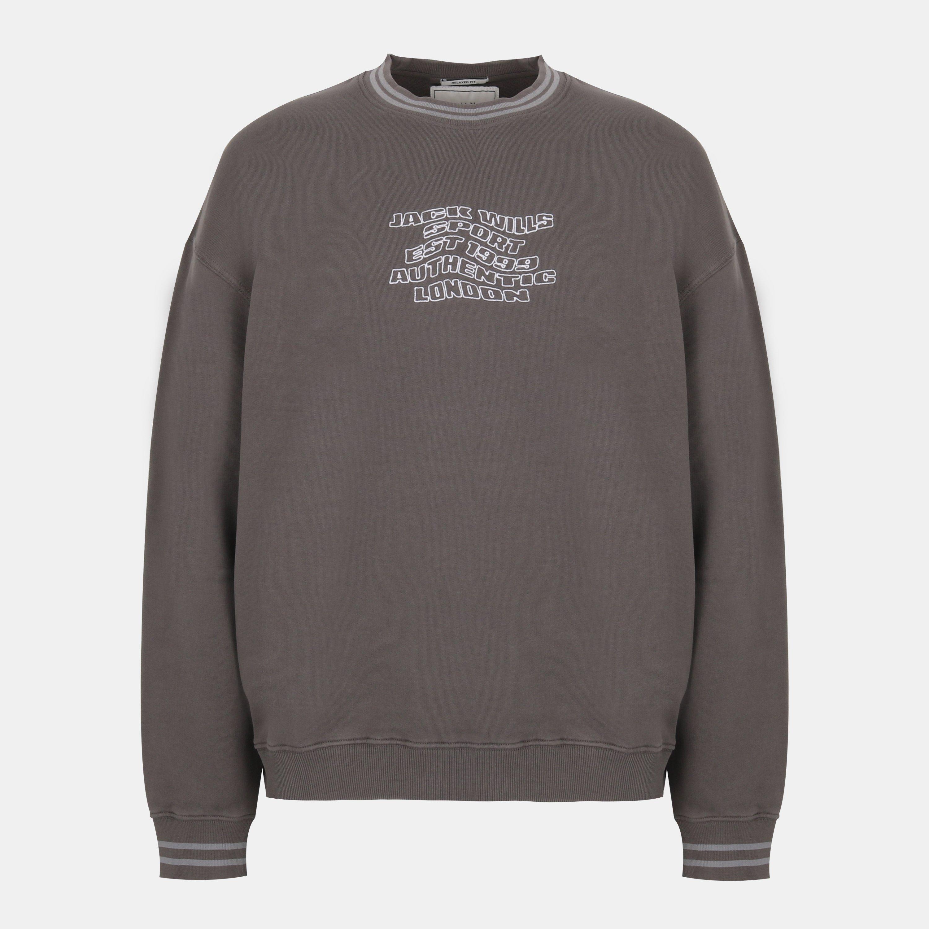 Jack Wills Men's Tipped Graphic Cotton Long Sleeve Oversized Fit