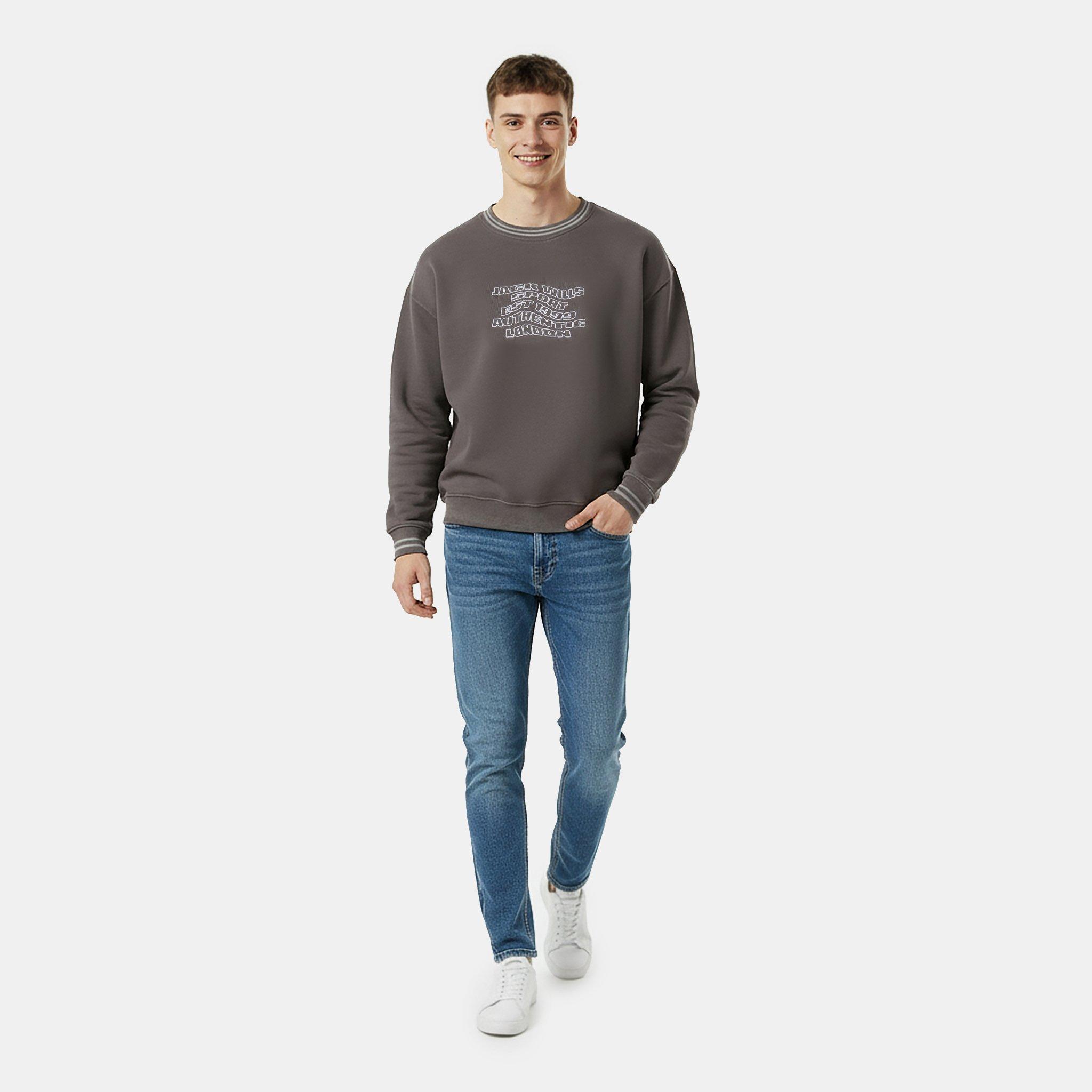 Ardesia - Jack Wills - Men's Tipped Graphic Cotton Long Sleeve Oversized Fit Crew Sweatshirt - 5