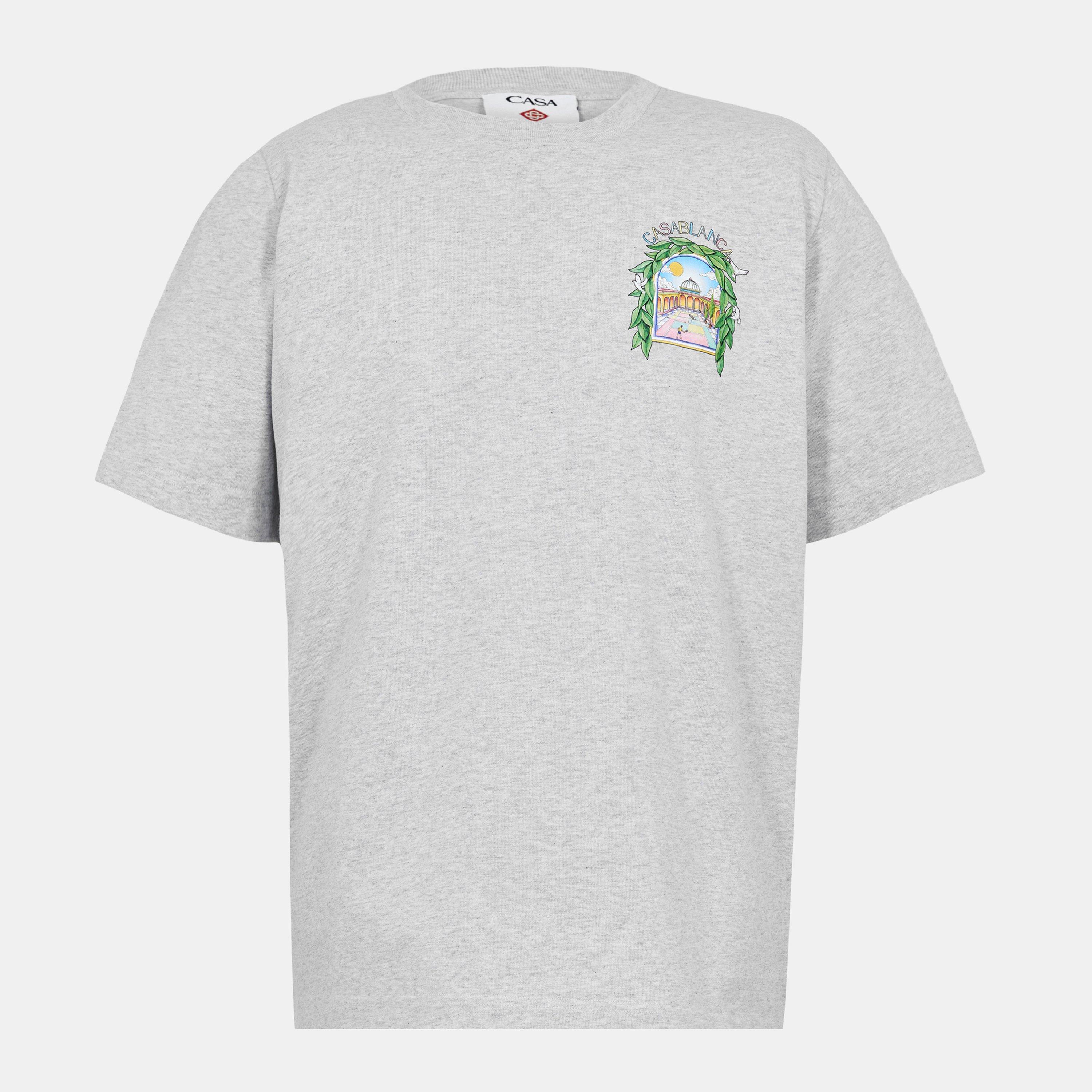 Casablanca Men's Graphic Cotton L'Arche Tennis Club T-Shirt - Grey - Small